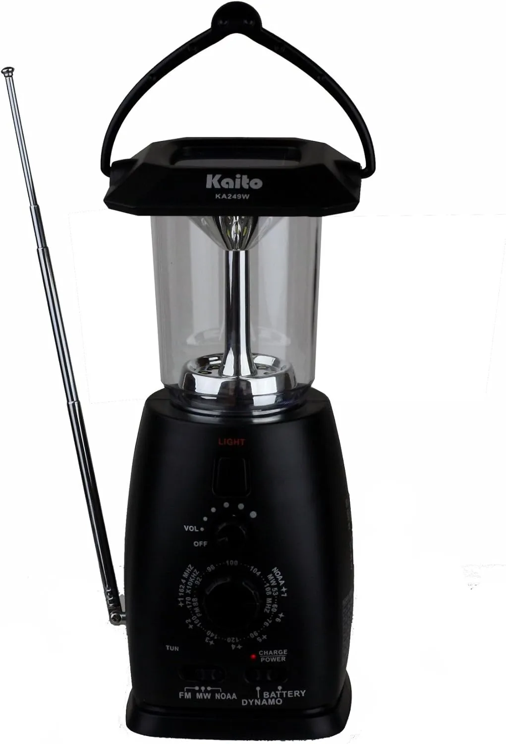 Kaito KA249W Multi-Functional Solar/Wind-up Dynamo and Solar Powered LED Camping Lantern with AM/FM NOAA Weather Radio & Cell Phone Charger, Color Black