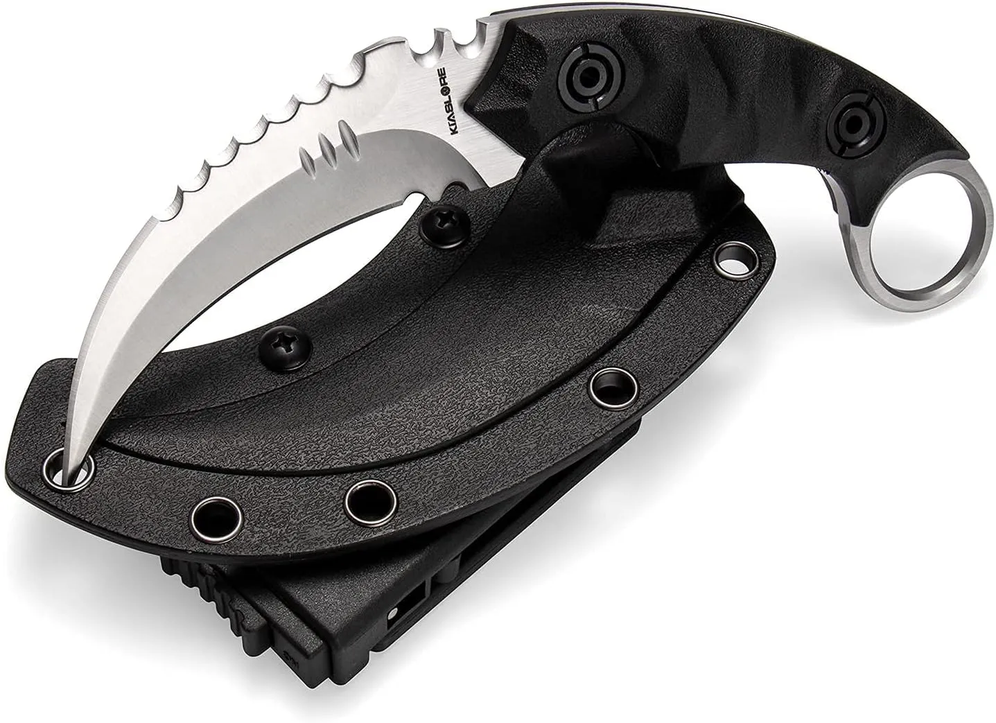 Karambit Knife Outdoor Survival Claw Knife Teeth Knife Double edged Knives Fixed Blade Camping Survival Knife Hunting Knives EDC Tools Tactical Knife With Sheath (Silver and Black G10)