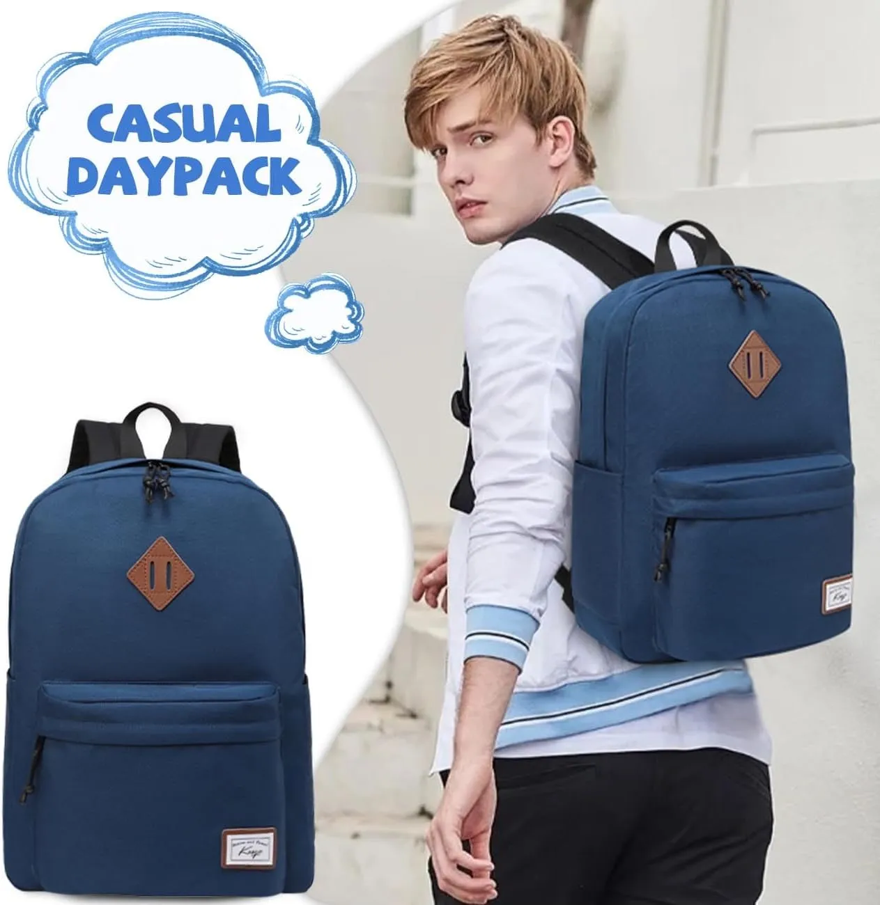 Kasqo Backpack for Women Men,Classic Lightweight Water-Resistant Bookbag for Teen Girls Boys,Travel School Casual Daypack