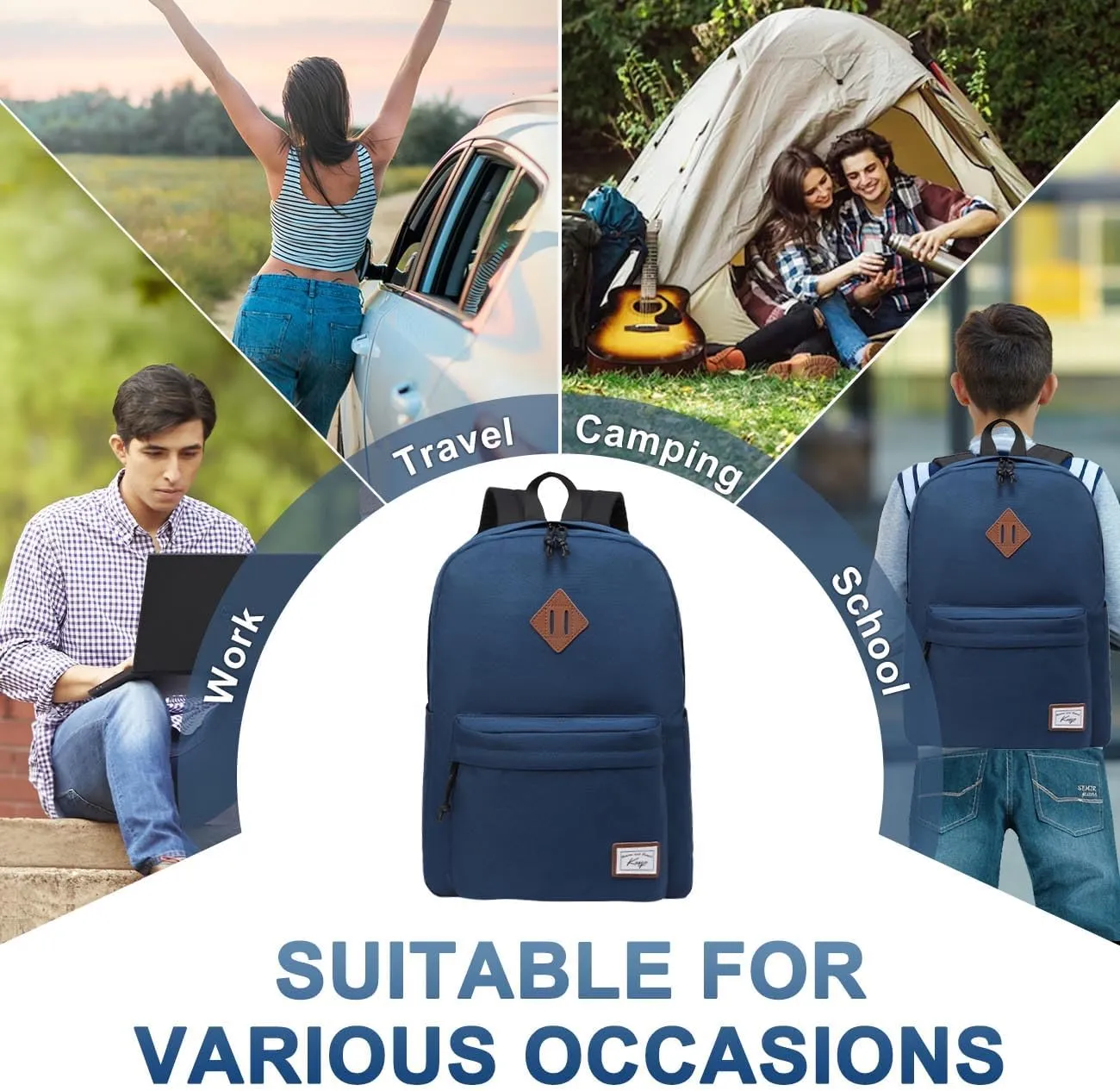 Kasqo Backpack for Women Men,Classic Lightweight Water-Resistant Bookbag for Teen Girls Boys,Travel School Casual Daypack