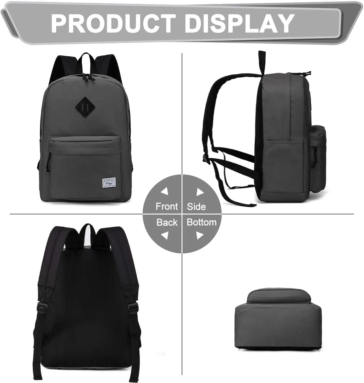 Kasqo Backpack for Women Men,Classic Lightweight Water-Resistant Bookbag for Teen Girls Boys,Travel School Casual Daypack