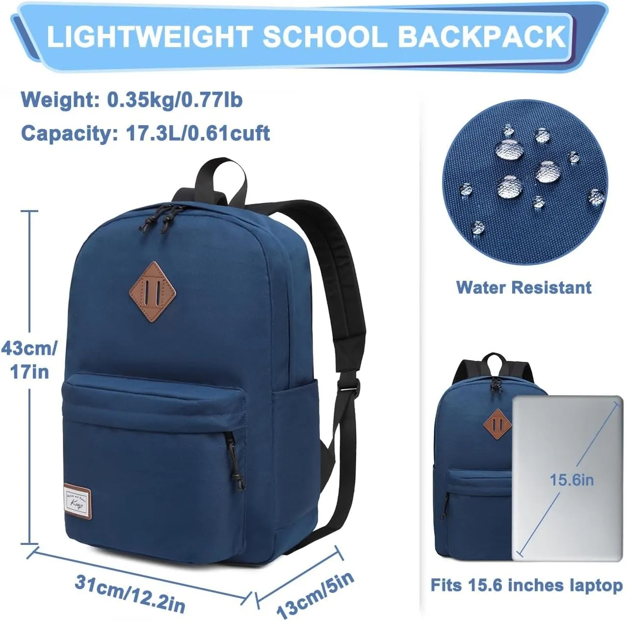 Kasqo Backpack for Women Men,Classic Lightweight Water-Resistant Bookbag for Teen Girls Boys,Travel School Casual Daypack