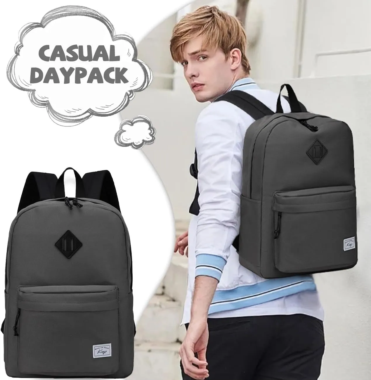 Kasqo Backpack for Women Men,Classic Lightweight Water-Resistant Bookbag for Teen Girls Boys,Travel School Casual Daypack