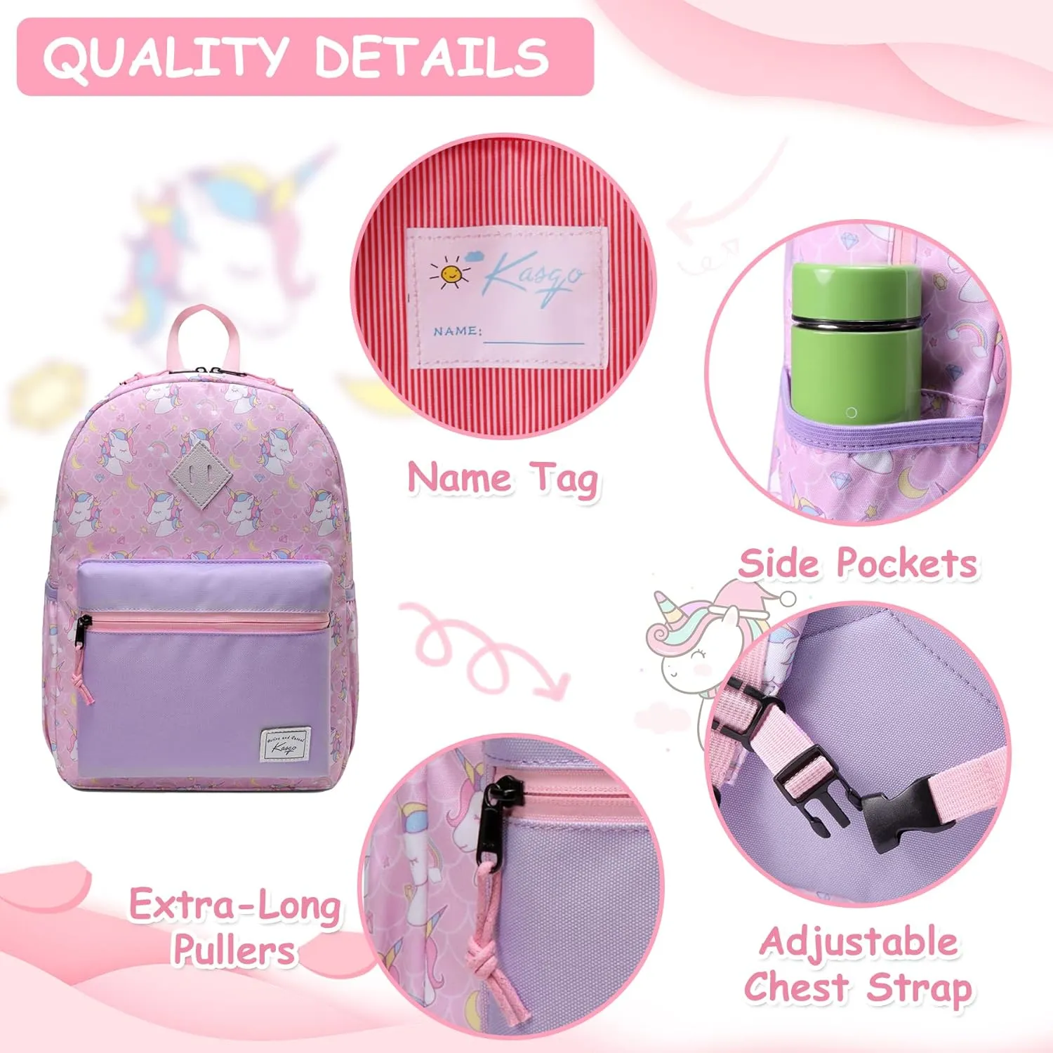 Kasqo Kids Backpack, Water Resistant Lightweight Preschool Toddler Bookbag with Chest Strap for Boys and Girls