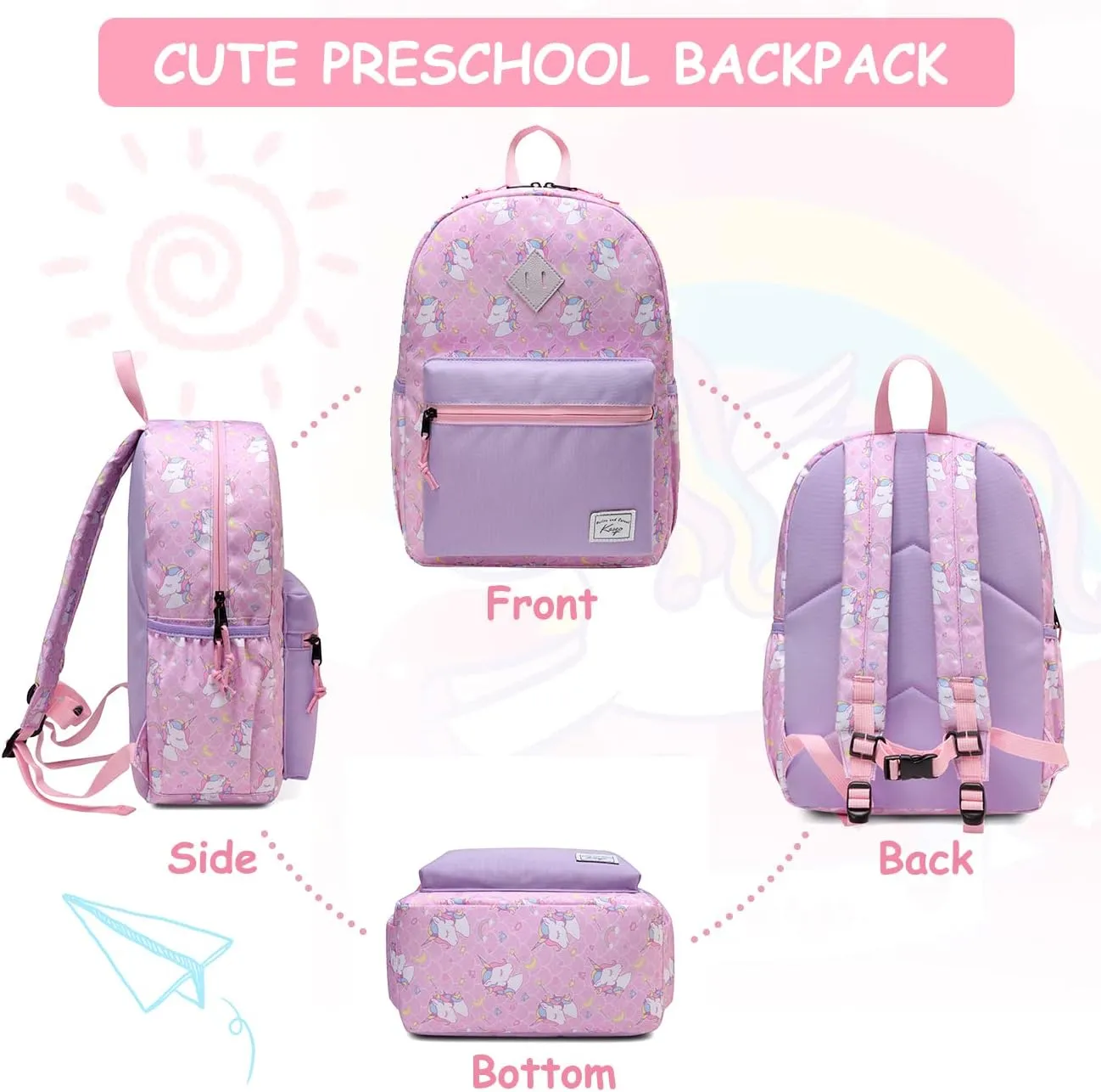 Kasqo Kids Backpack, Water Resistant Lightweight Preschool Toddler Bookbag with Chest Strap for Boys and Girls