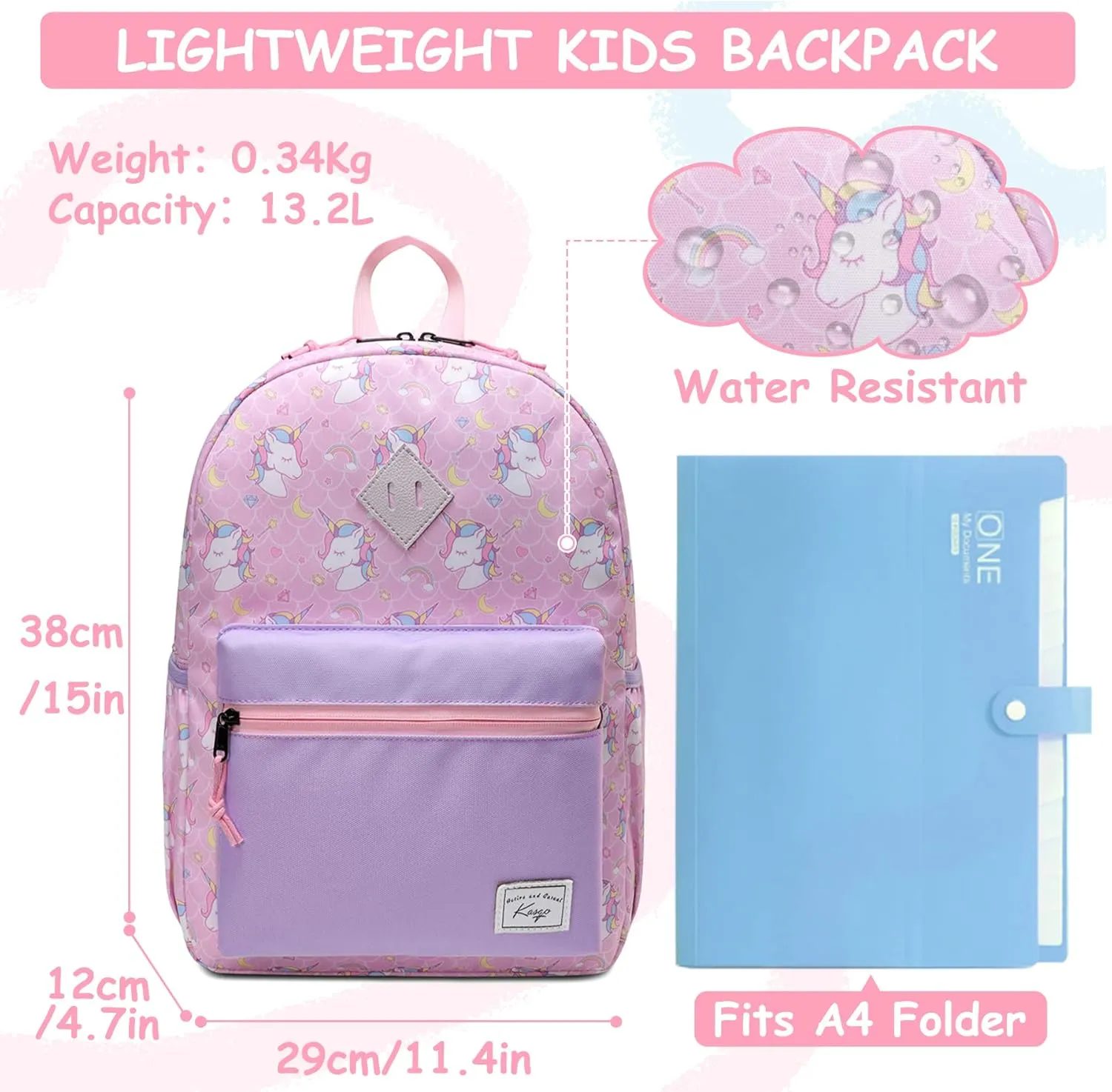 Kasqo Kids Backpack, Water Resistant Lightweight Preschool Toddler Bookbag with Chest Strap for Boys and Girls