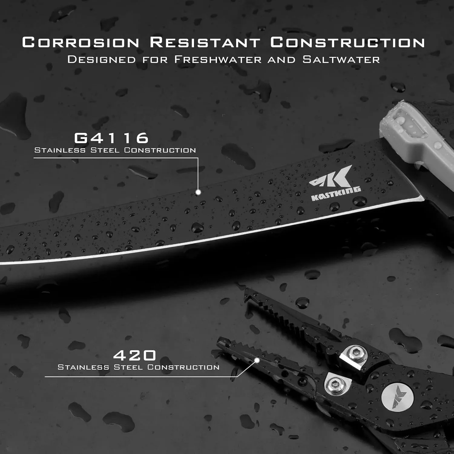 KastKing Fishing Pliers with Fillet Knife, Coated Stainless Steel Fishing Pliers, Corrosion-Resistant Coated Fillet Knife, 7'' Split Ring Plier and 7'' Fillet Knife, Black