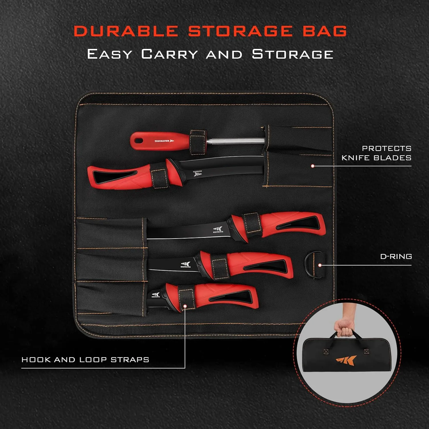 KastKing Intimidator Bait Knife and Filet Knives, Ultra-Sharp G4116 German Stainless-Steel Blades, Fresh or Saltwater, Non-Slip Handle, Durable Storage Bag, and Honing Rod
