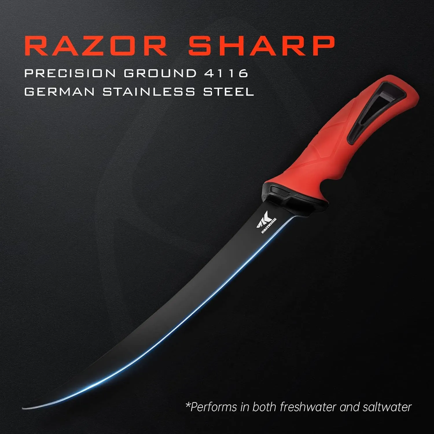 KastKing Intimidator Bait Knife and Filet Knives, Ultra-Sharp G4116 German Stainless-Steel Blades, Fresh or Saltwater, Non-Slip Handle, Durable Storage Bag, and Honing Rod
