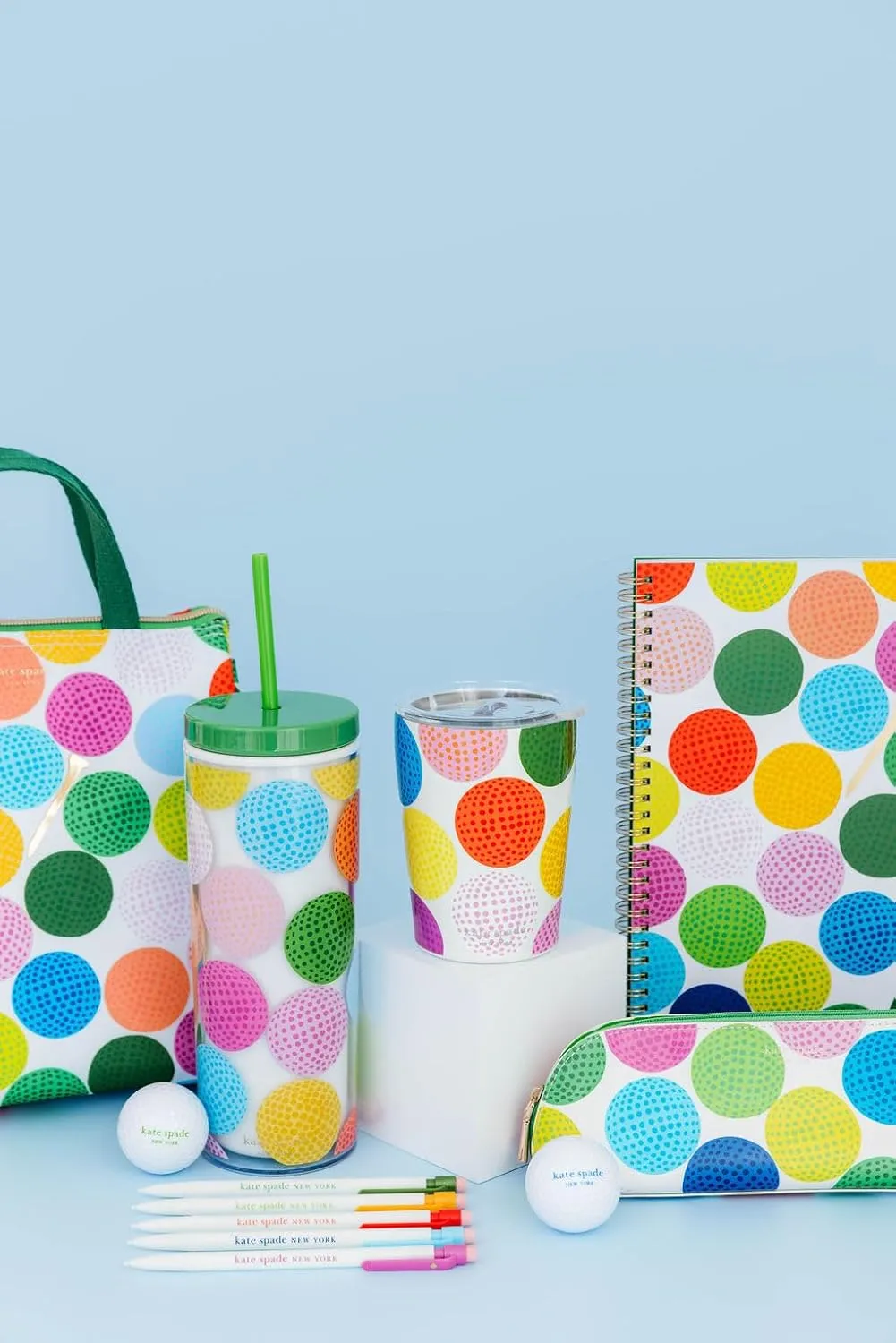 kate spade new york Acrylic Tumbler with Lid and Straw, 24 oz Tumbler, Slim Double Wall Tumbler, Mini Golf