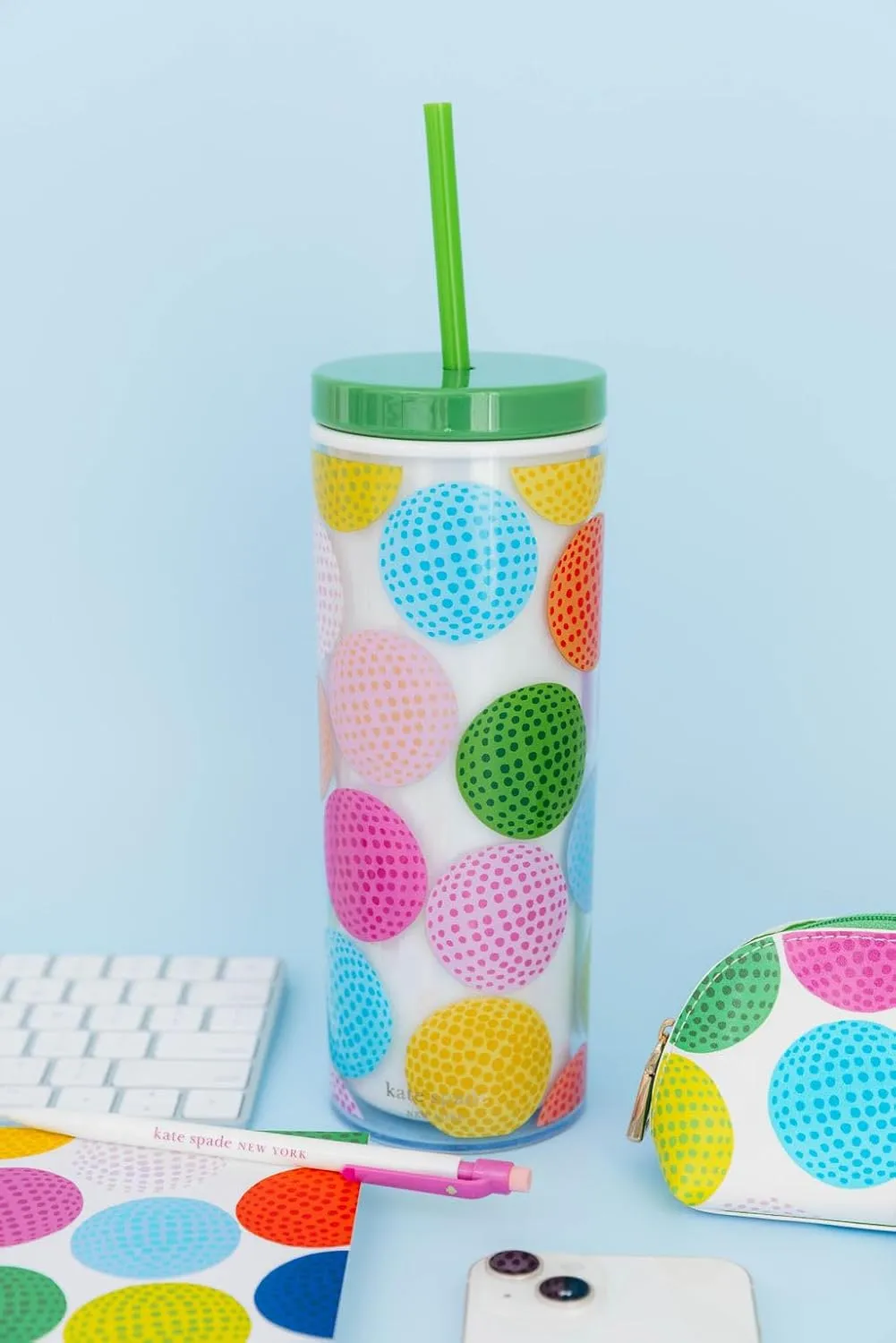 kate spade new york Acrylic Tumbler with Lid and Straw, 24 oz Tumbler, Slim Double Wall Tumbler, Mini Golf