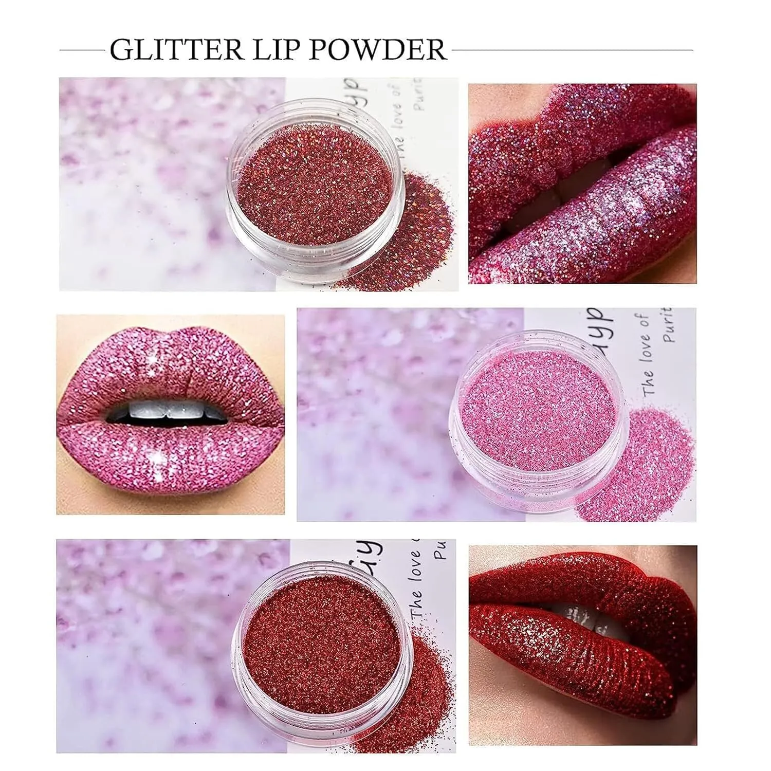 Kawaii Makeup, Kawaii Kisses Glitter Lip Kit, 4 Colors Glitter Lip Kit Gloss, Glitter Lips, Glitter Lipstick with Lip Primer and Brush, Kawaii Kisses Glitter Lip Kit Sugar Plum (2Pcs* A)