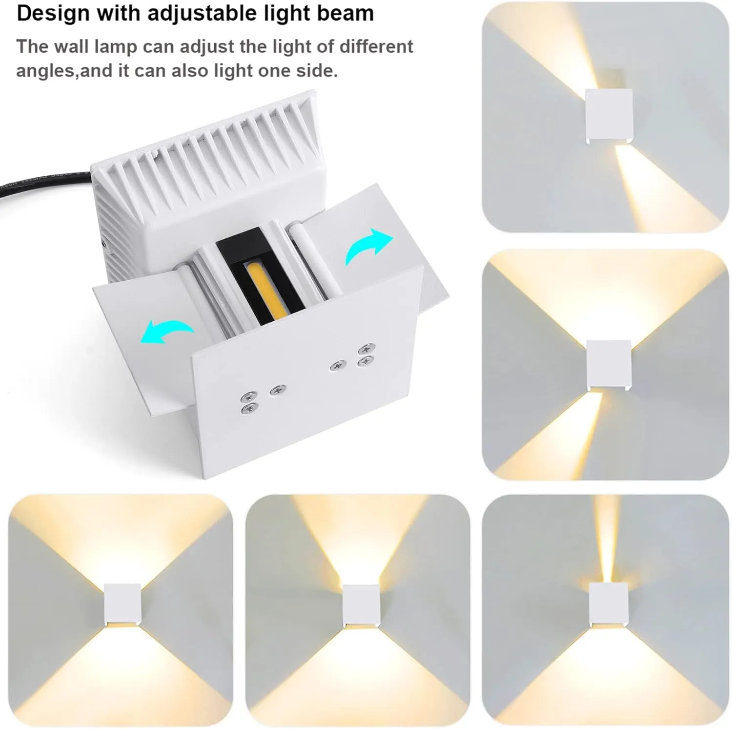 Kawell 24W Modern Wall Sconce Light LED Wall Lamp Waterproof IP65 Aluminum LED Wall Light Adjustable Beam Angle Indoor Outdoor for Bathroom Living Room Bedroom Hallway Corridor Stairs, White 3000K