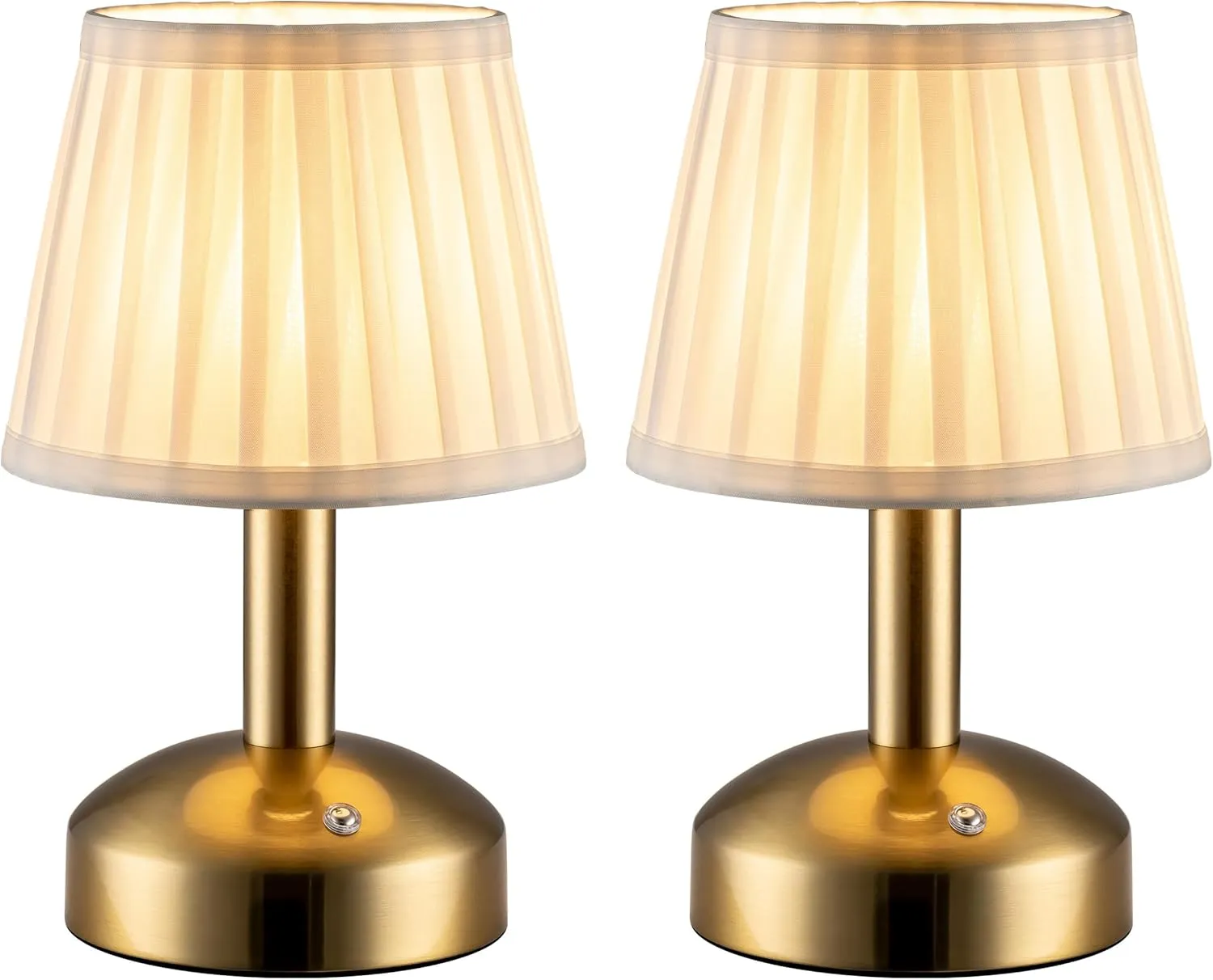 KDG Modern Cordless Small Table Lamp Set of 2, Portable LED Fabric Shade Desk Lamps, 5000mAh Rechargeable Battery Operated Lighting for Bedroom, Bar, Living Room, Dining Room, Night Light(Gold)