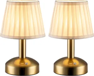 KDG Modern Cordless Small Table Lamp Set of 2, Portable LED Fabric Shade Desk Lamps, 5000mAh Rechargeable Battery Operated Lighting for Bedroom, Bar, Living Room, Dining Room, Night Light(Gold)