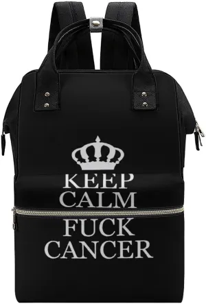 Keep Calm and Fuck Cancer Large Travel Bag Backpack Waterproof Bags for Women Back Pack with Bottle Pocket