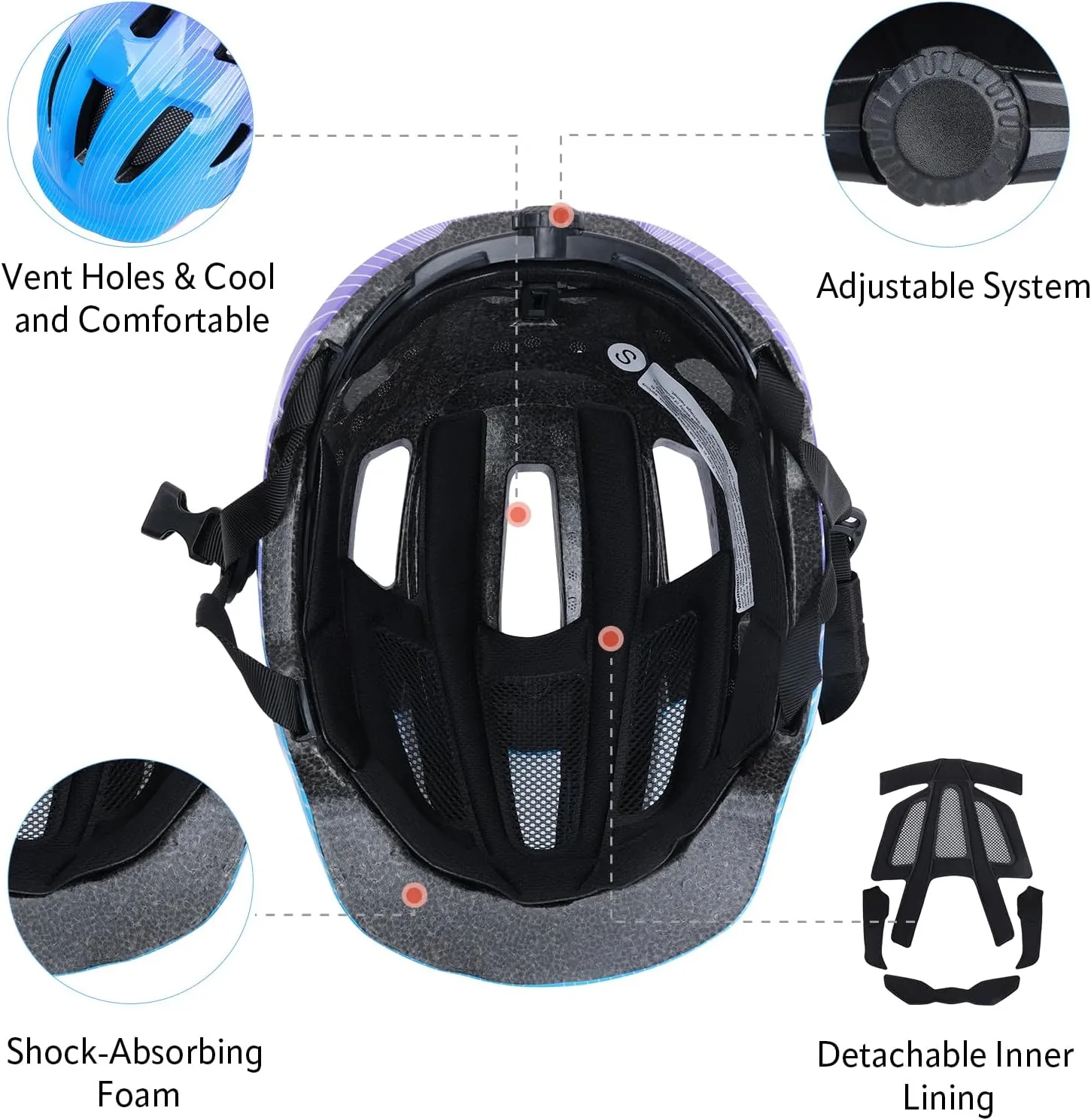 Kids Bike Helmet, Adjustable Toddler Helmets Ages 3-5/4-6/5-8 Girls & Boys, Safe Kids Helmet with Removable Liners for Youth Cycling/Skateboarding/Roller Inline Skating/Scooter