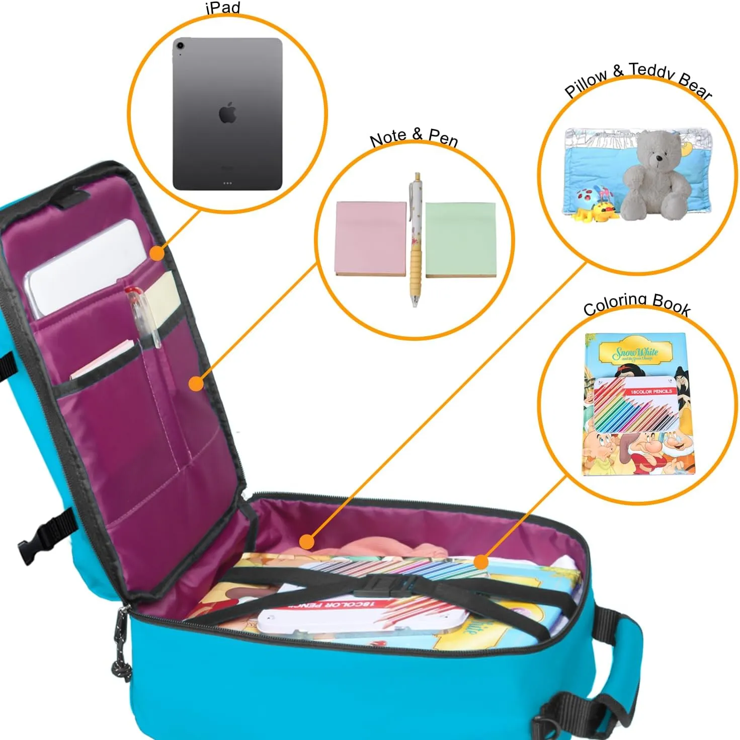 Kids Travel Backpack for Ages 3-6 | Lightweight Suitcase Style Carry-On | 10L Weekender with Tablet Sleeve & Chest Strap | Water Blue