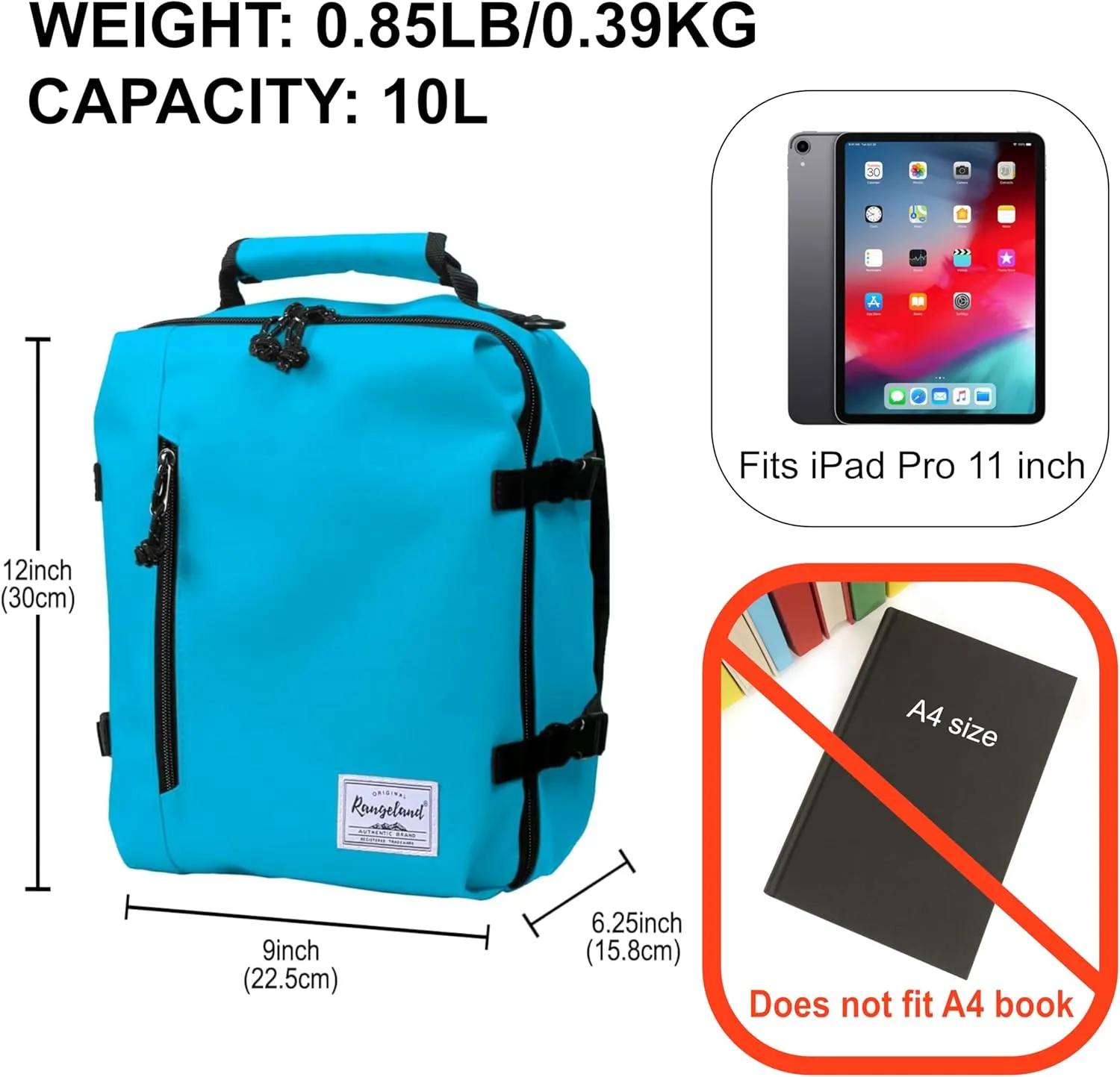 Kids Travel Backpack for Ages 3-6 | Lightweight Suitcase Style Carry-On | 10L Weekender with Tablet Sleeve & Chest Strap | Water Blue
