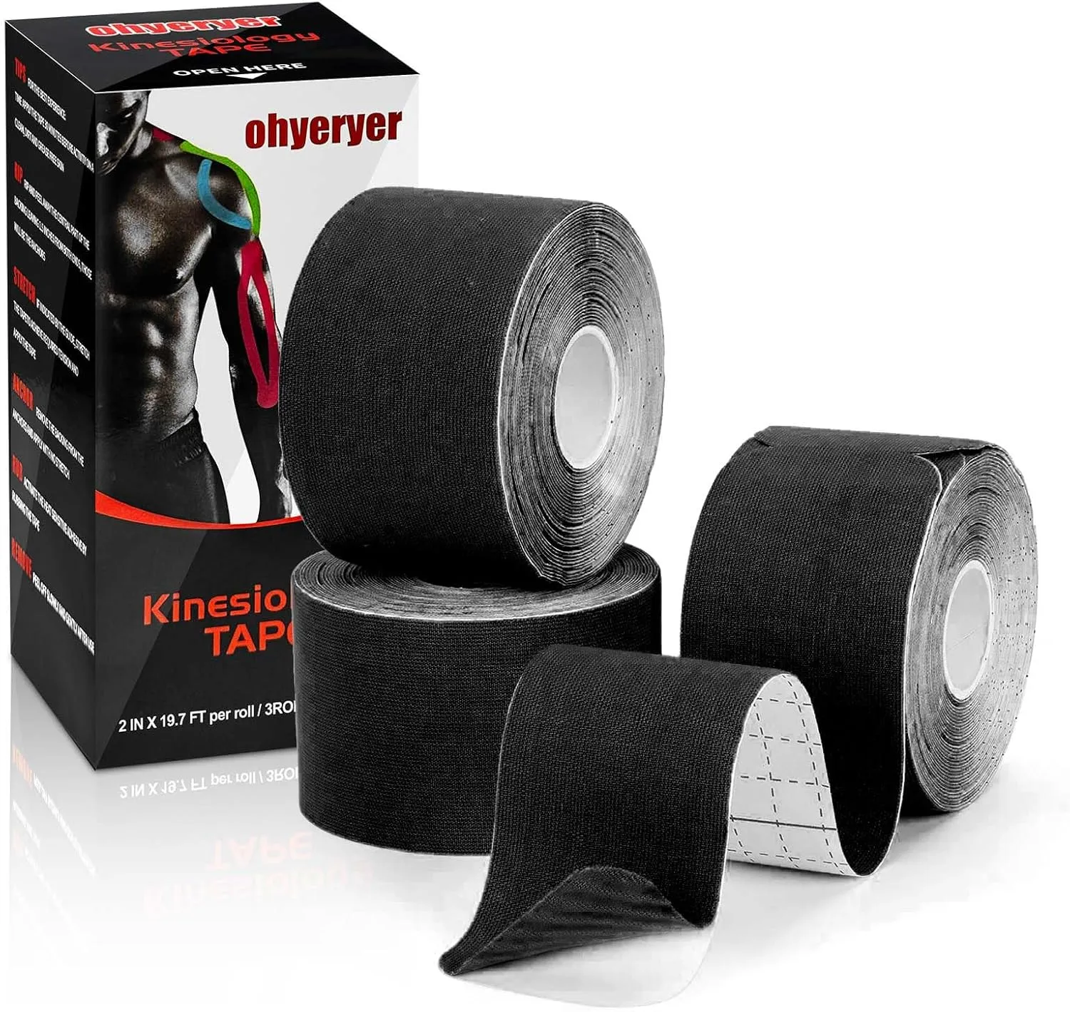 Kinesiology Tape Precut Elastic Sports Tape(3 Rolls) Waterproof, Latex Free Adhesive for Muscles Shin Splints Knee, Shoulder, Ankles, Back, Wrist, 2" x 19.7 feet, 24 Strips Per Roll (Beige)