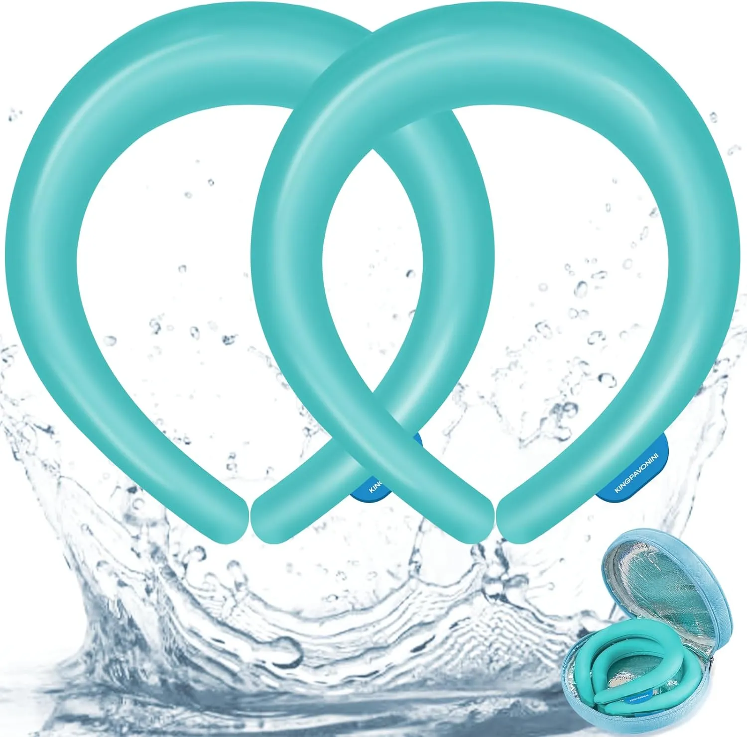 KingPavonini 2PCS Neck Cooling Tube with Insulated Bag for Long-Lasting, Lightweight Neck Ice Ring for Hot Weather, Reusable Gel Ice Ring Cooler for Outdoor Indoor, Relief for Hot Flashes Blue
