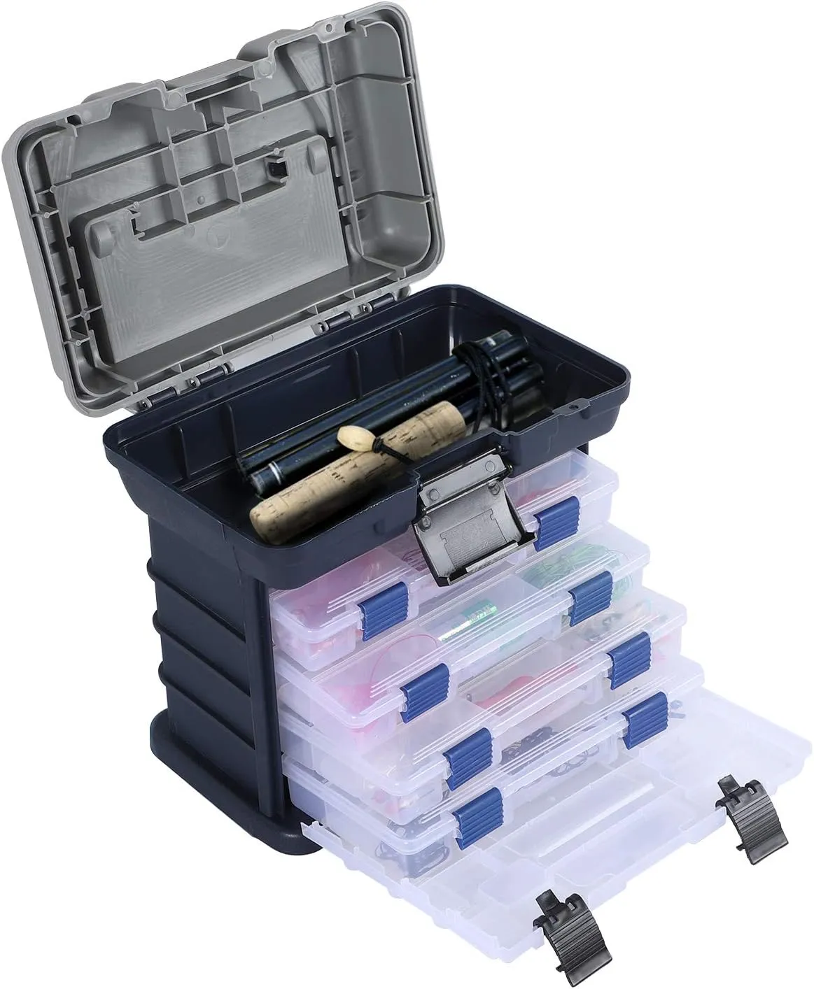 KINJOEK Fishing Tackle Box Kit, Portable 4 Layers Fishing Accessory Box Case, Fishing Tackle Storage for Fresh Water and Salt Water
