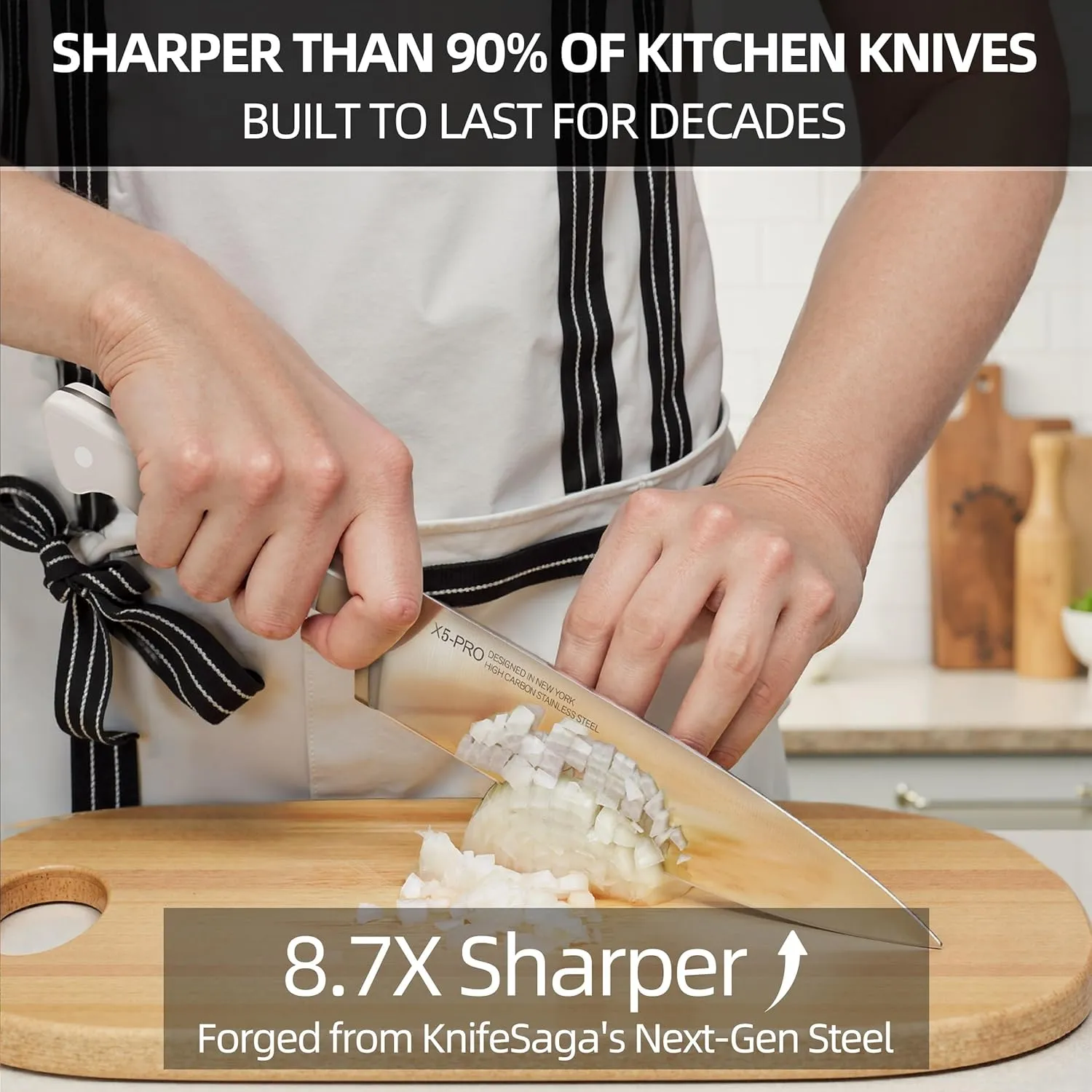 Kitchen Knife Block Set, 15-Piece Enduring Ultra Sharp Knife Set, Japanese High Carbon Stainless Steel, Premium Forged Knives for Kitchen and Professional Chefs, White