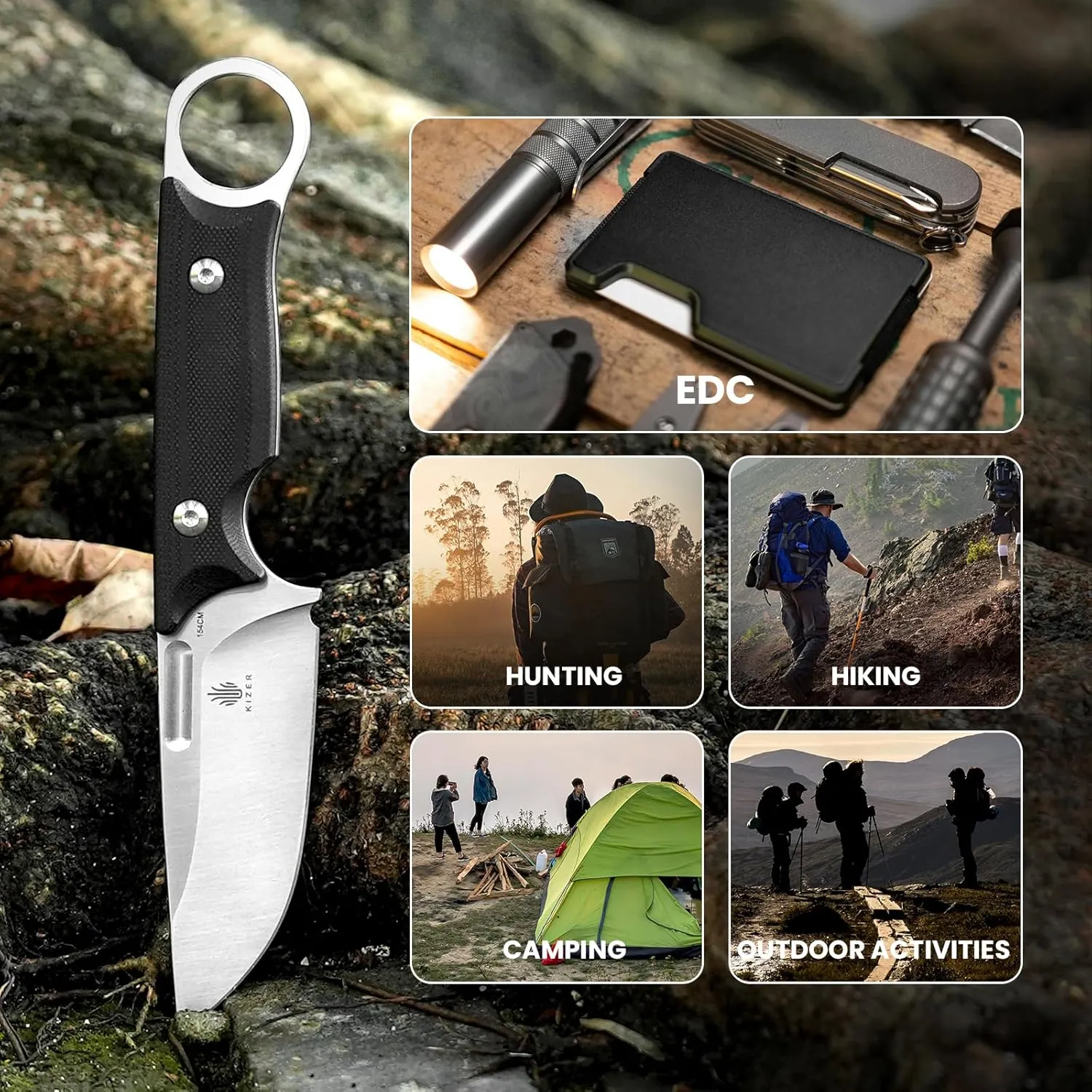 Kizer Cabox Fixed Blade Knife 3.36" 154CM Steel Fixed Blade Hunting Knife G10 Handle with Sheath for Survival Camping 1048C1