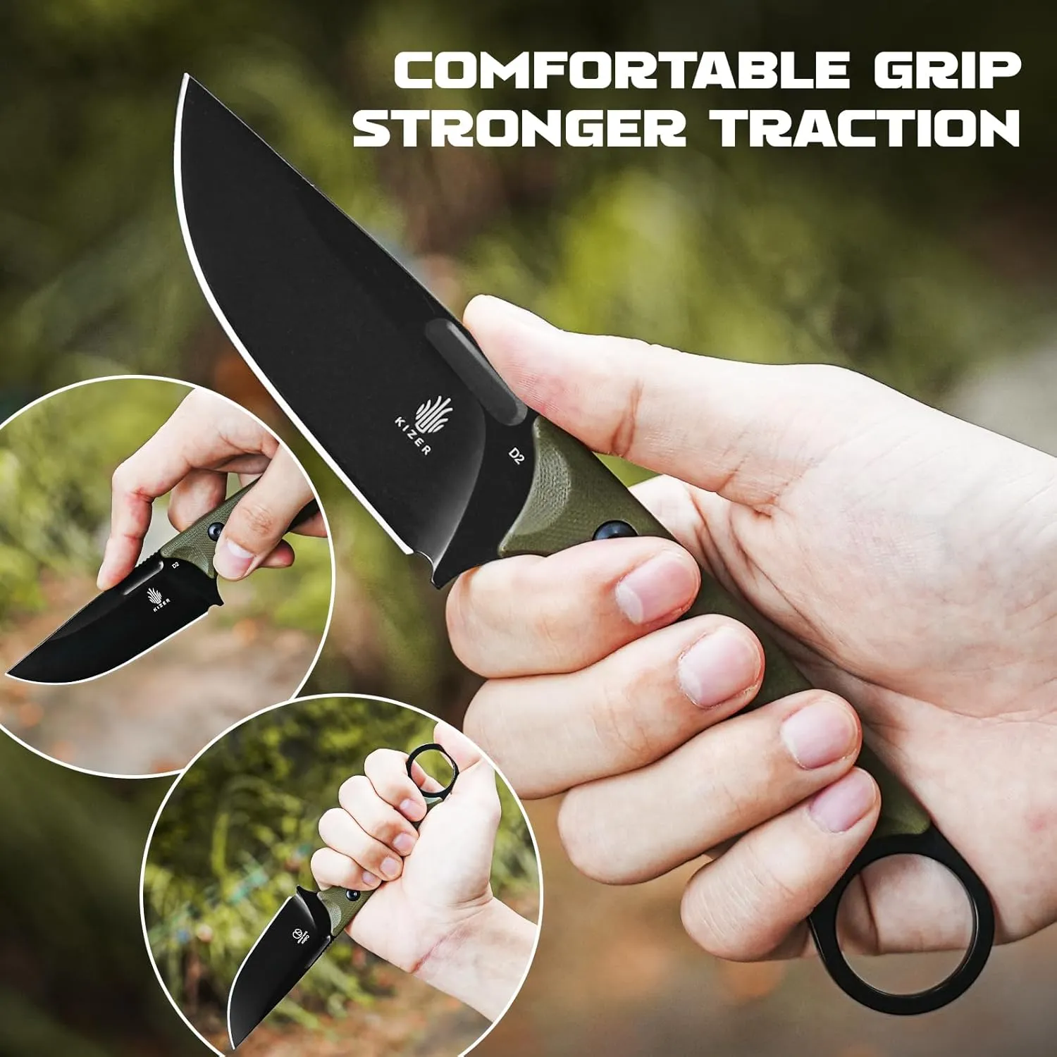 Kizer Cabox Fixed Blade Knife, 3.36" D2 Steel Fixed Blade Hunting Knife G10 Handle with Sheath, Survival Camping Knives 1048A3