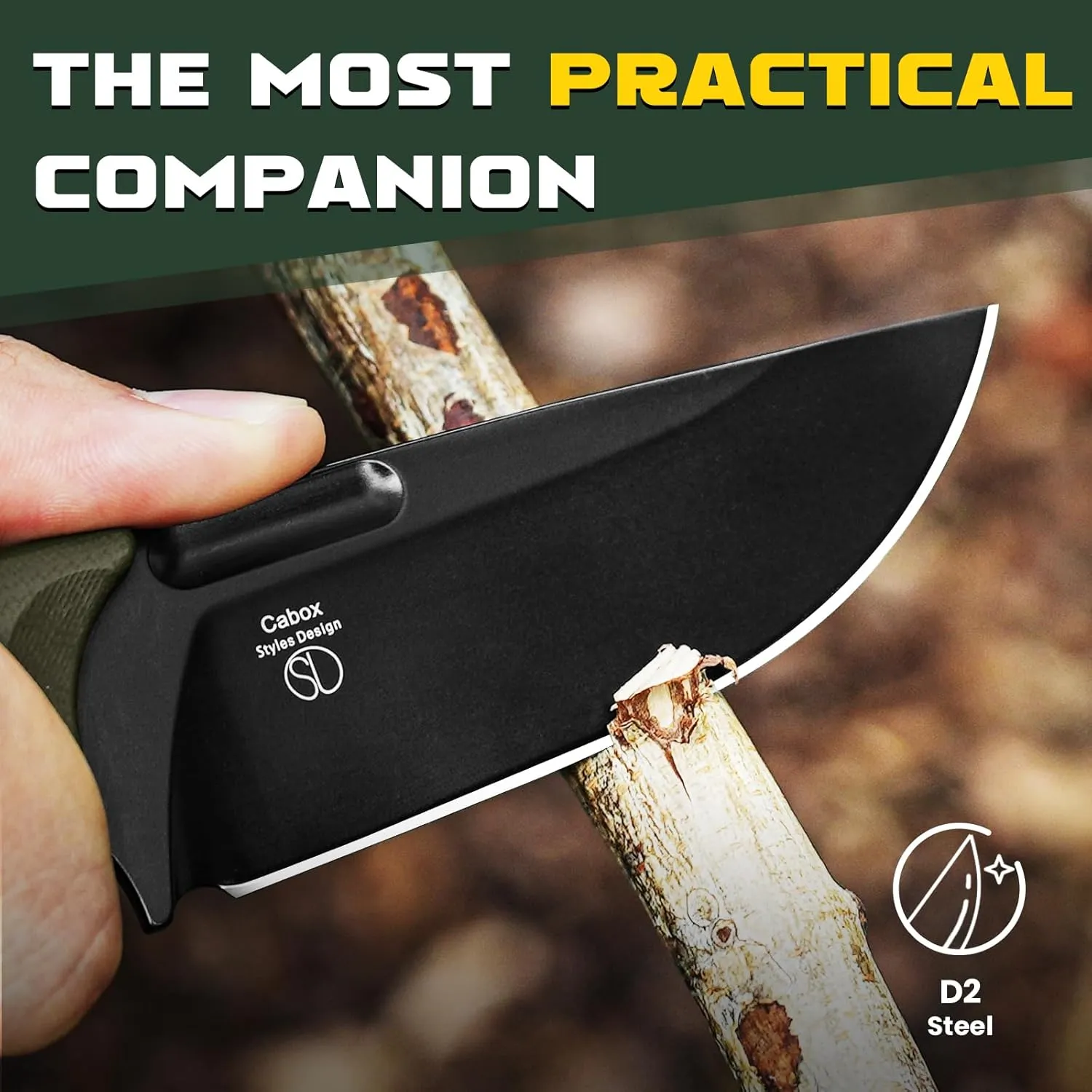 Kizer Cabox Fixed Blade Knife, 3.36" D2 Steel Fixed Blade Hunting Knife G10 Handle with Sheath, Survival Camping Knives 1048A3