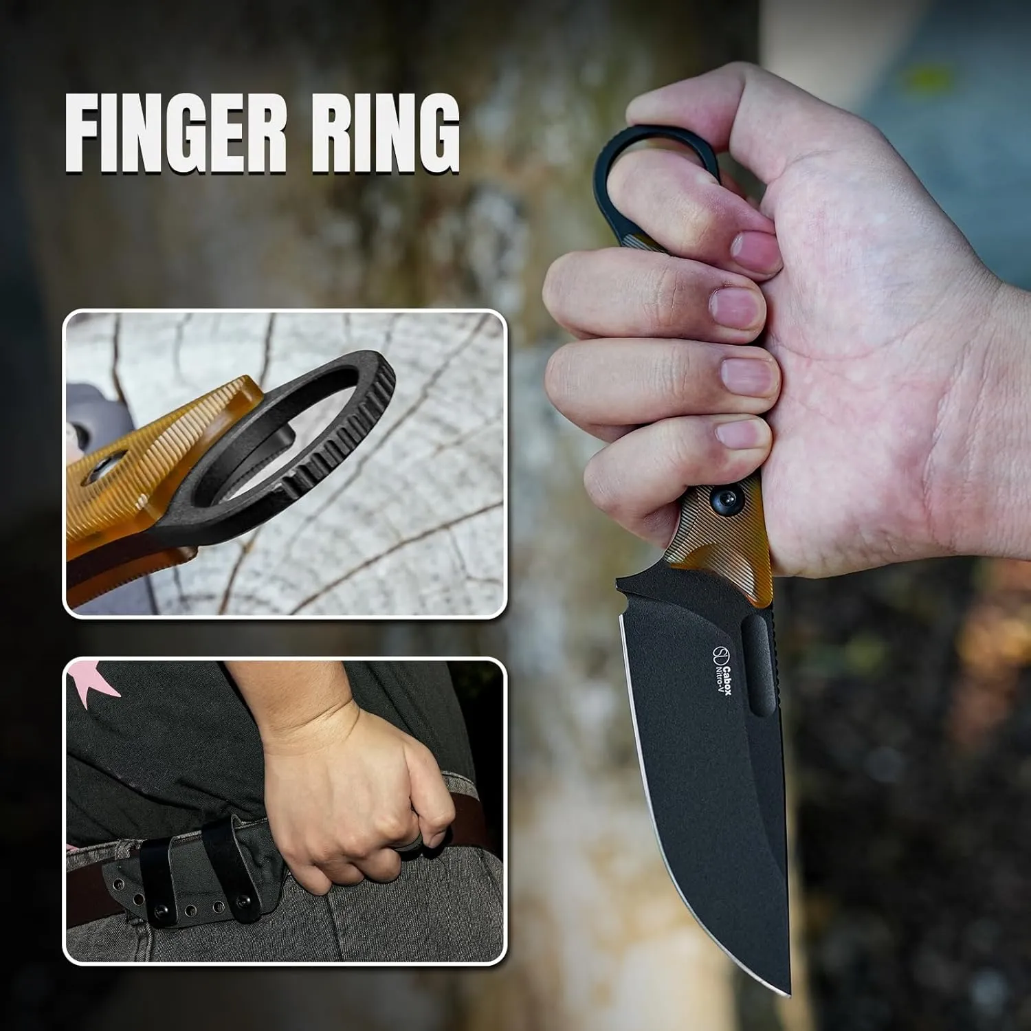 Kizer Cabox Fixed Blade Knife 3.36" Nitro V Steel Fixed Blade Hunting Knife PEI Handle with Sheath for Survival Camping Hunting 1048A6