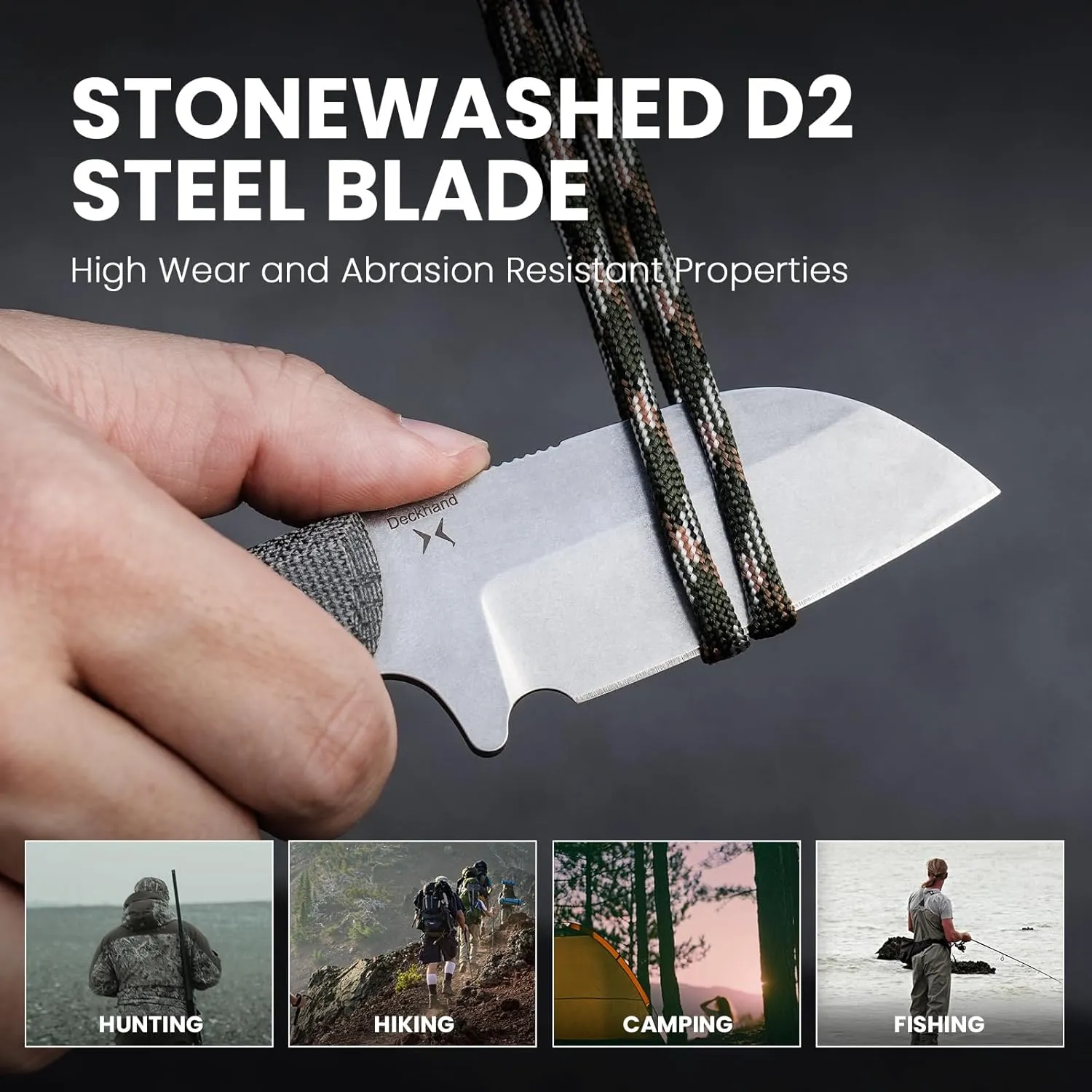 Kizer Deckhand Fixed Blade Hunting Knife with Sheath, D2 Blade Camping Knife G10 Micarta Handle Lightweight EDC Fixed Blade for Men Women Outdoor Enthusiasts, for Hunting Survival 1062A1