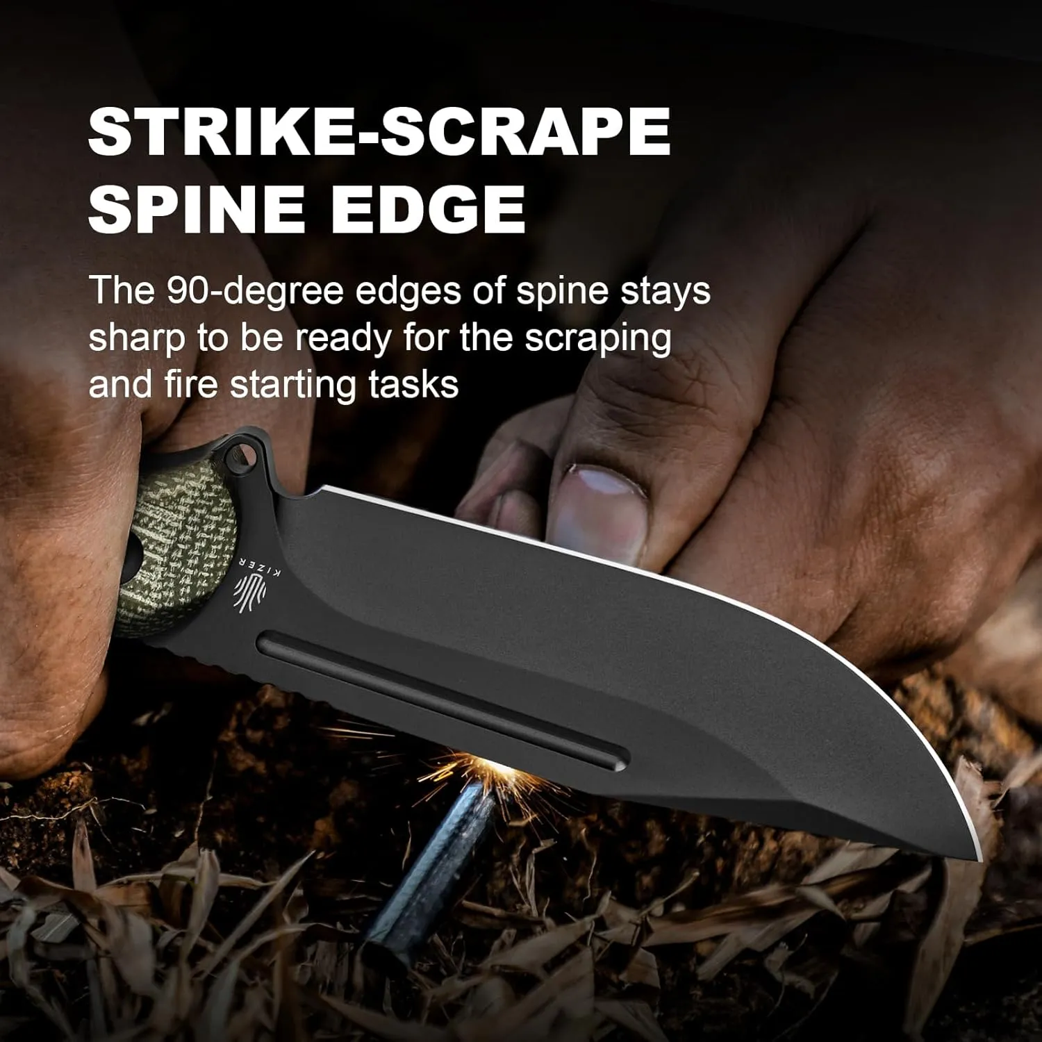 Kizer Ursa Major Fixed Blade Knife, 4.43" D2 Blade Hunting Survival Knives with Ergonomic Green Micarta Handle, Full Tang Camping Knives with Sheath & Hexagon Hole for Outdoor Activities, 1082M1