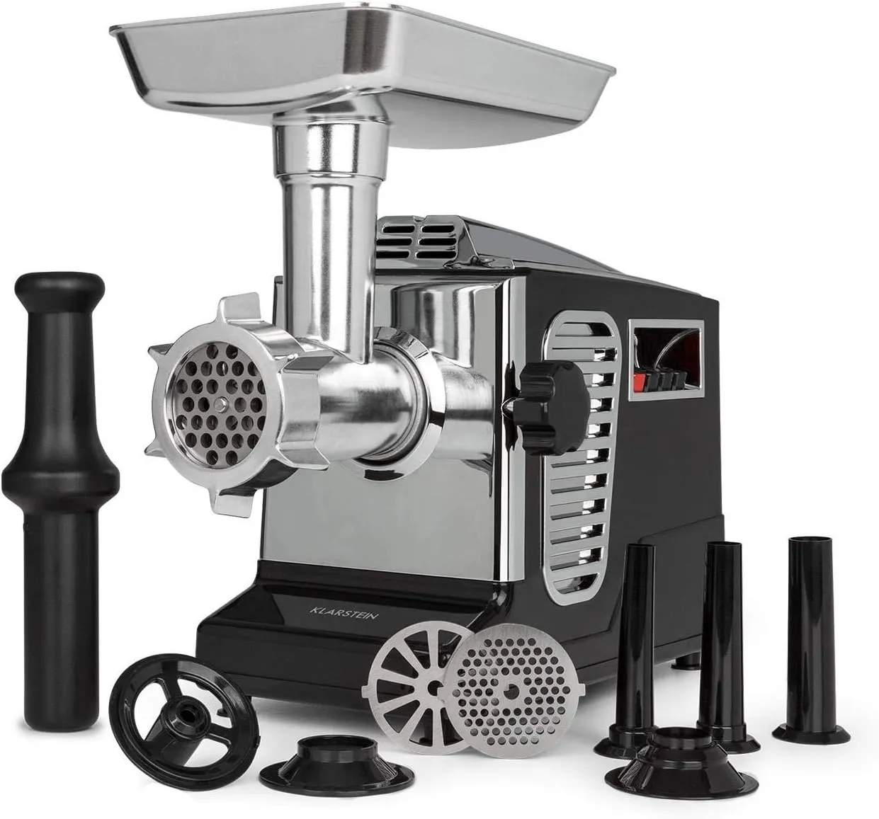 Klarstein Kraftprotz - electric meat grinder, power: 700 watts, blocking power: 1800 watts, copper motor, 2 speeds & reverse, aluminum bowl, stainless steel blade, black/silver
