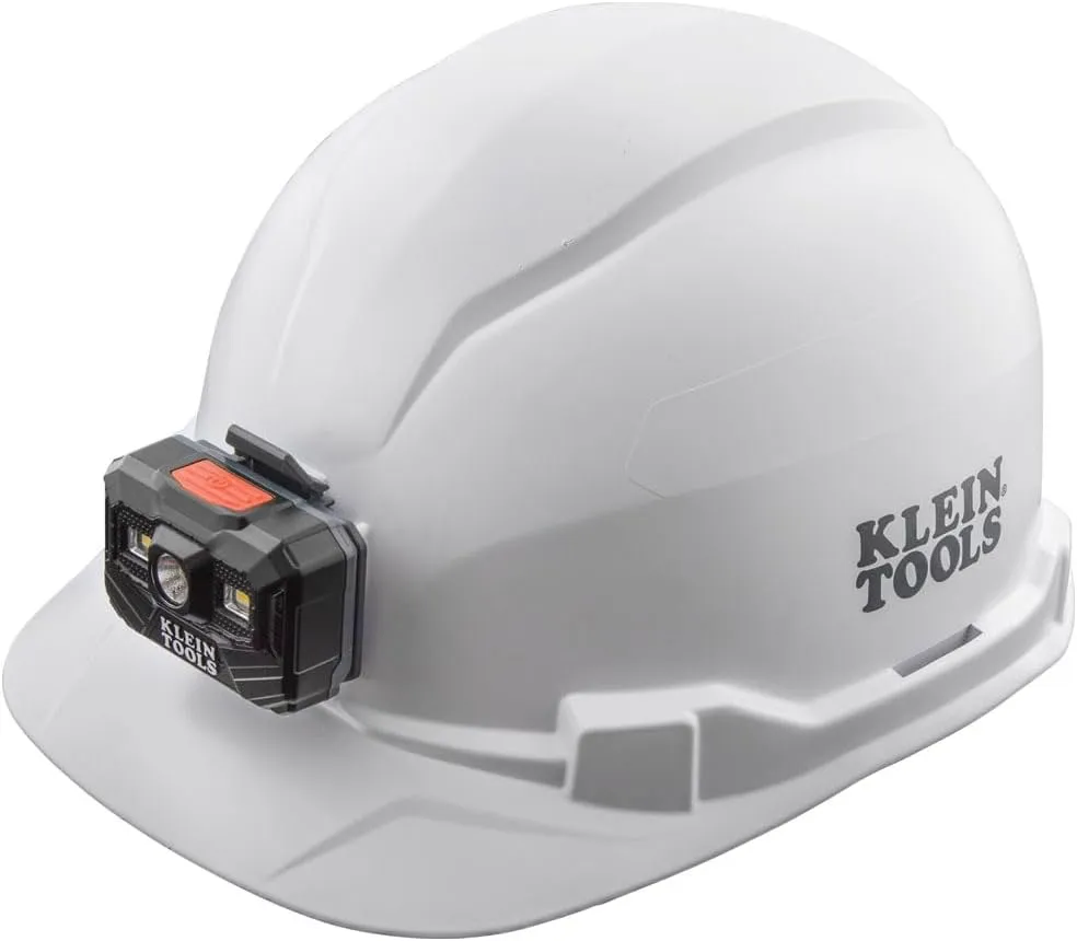 Klein Tools 60107RL Hard Hat, Rechargeable Headlamp, Non-Vented, Cap Style, Padded Self-Wicking Odor-Resistant Sweatband, Tested up to 20kV