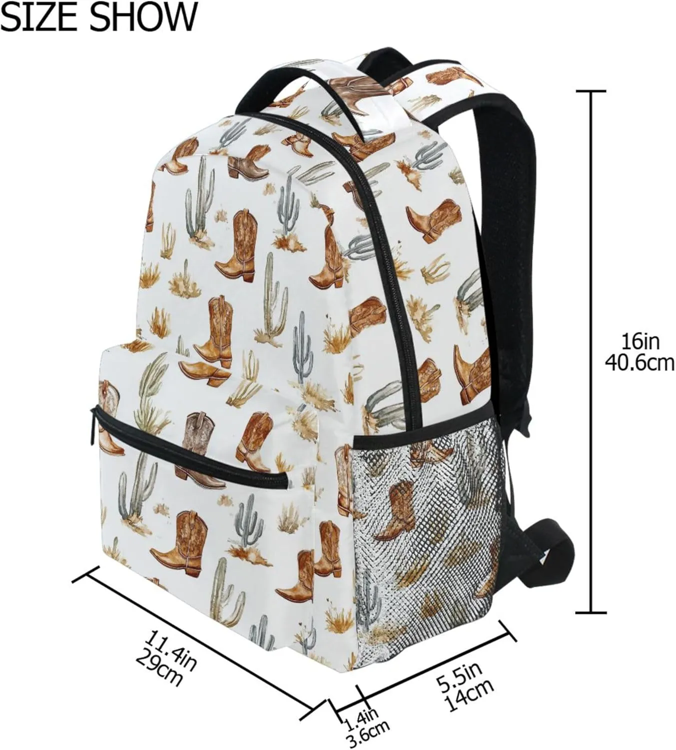 KLL Cute Backpack for Teacher Nurse Waterproof Personal Backpack with Chest Strap for Travel Trip Western Cowboy Boho Cactus Boots West Ranch