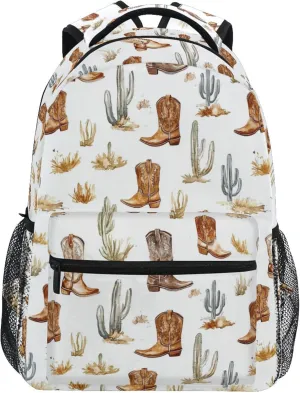 KLL Cute Backpack for Teacher Nurse Waterproof Personal Backpack with Chest Strap for Travel Trip Western Cowboy Boho Cactus Boots West Ranch