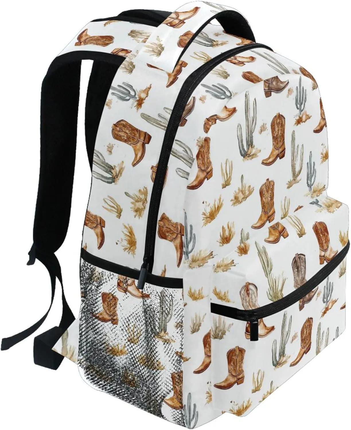 KLL Cute Backpack for Teacher Nurse Waterproof Personal Backpack with Chest Strap for Travel Trip Western Cowboy Boho Cactus Boots West Ranch