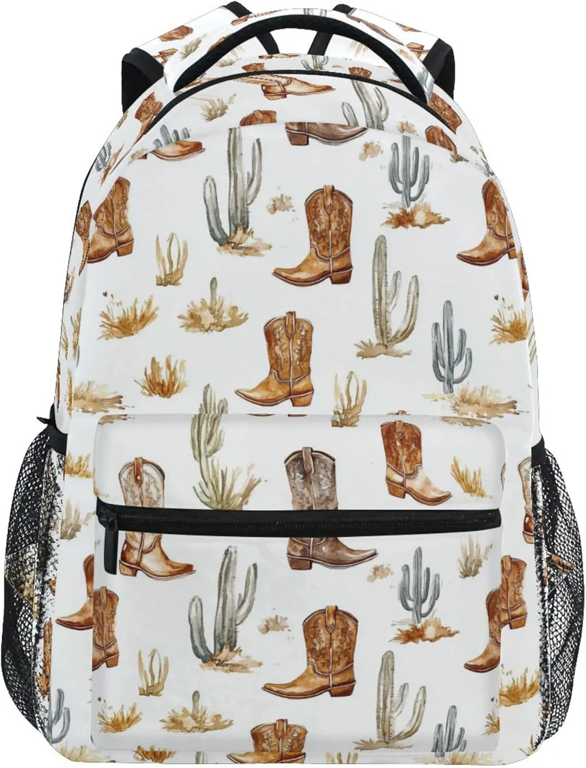 KLL Cute Backpack for Teacher Nurse Waterproof Personal Backpack with Chest Strap for Travel Trip Western Cowboy Boho Cactus Boots West Ranch