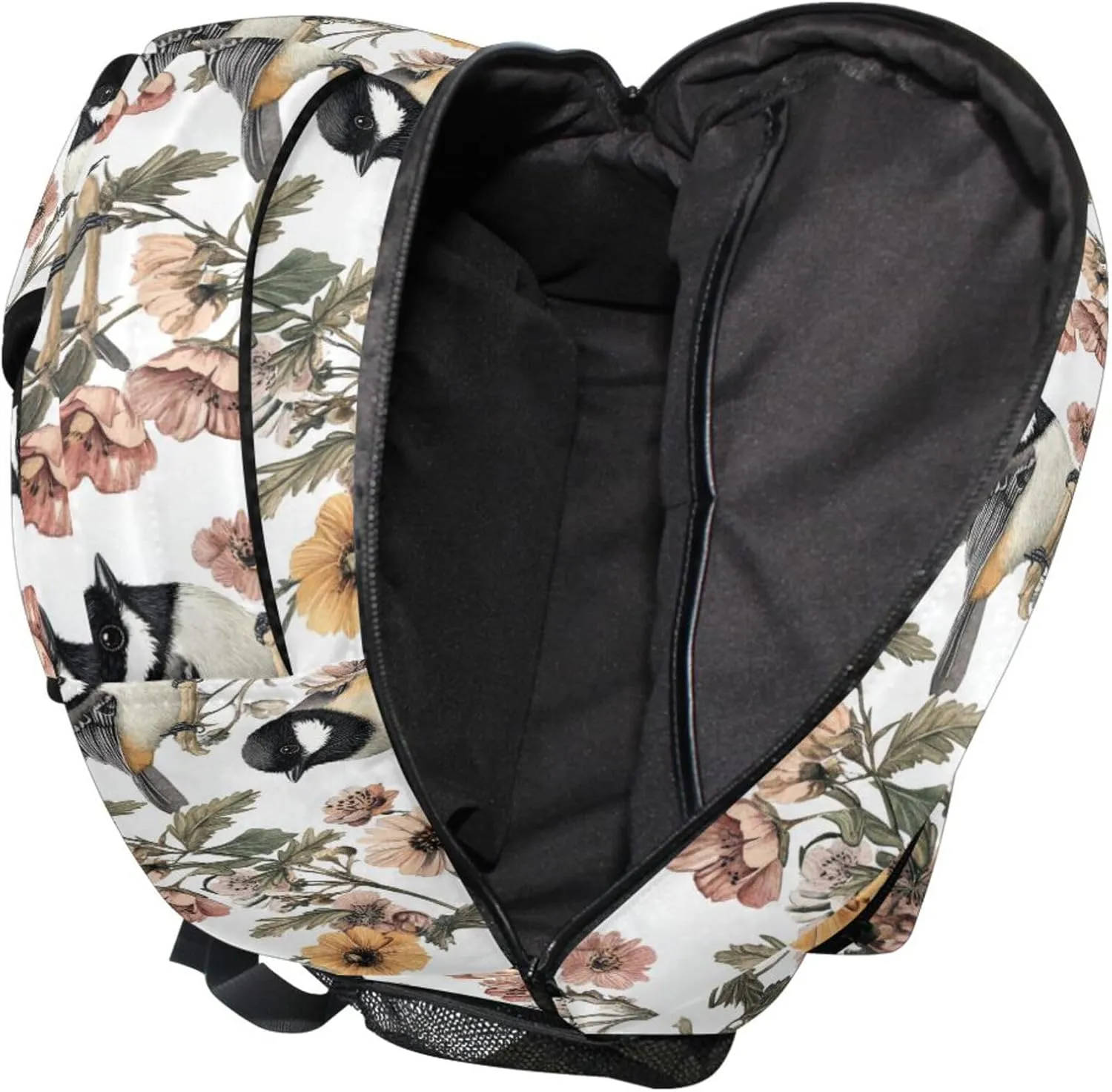 KLL Sport Backpack for Unisex Adult Waterproof Carry On Backpacks with Chest Strap Gift Men & Women Aesthetic Black - Capped Chickadee Birds White