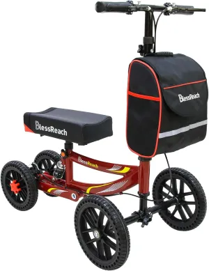 Knee Scooter, 300lbs Capacity, 13" Big PU Seat, Disc Brake Knee Walker, All Terrain Foldable Knee Scooter Walker with Bag for Foot Injuries Compact Crutches Alternative (Burgundy)