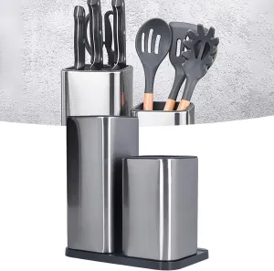 Knife Holder and Utensil Holder, Stainless Steel Universal Knife with Utensil Organizer, Multi-functional Knife Storage, Kitchen Knife Stand, for Home and Restaurant Use