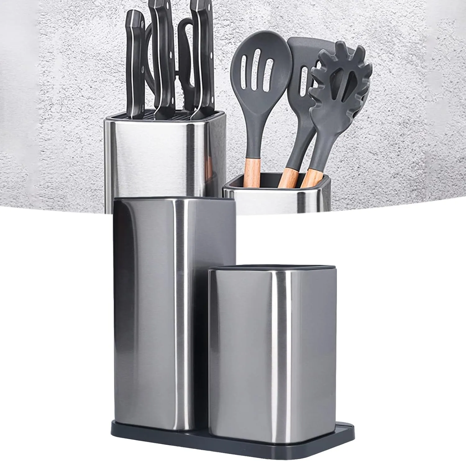 Knife Holder and Utensil Holder, Stainless Steel Universal Knife with Utensil Organizer, Multi-functional Knife Storage, Kitchen Knife Stand, for Home and Restaurant Use