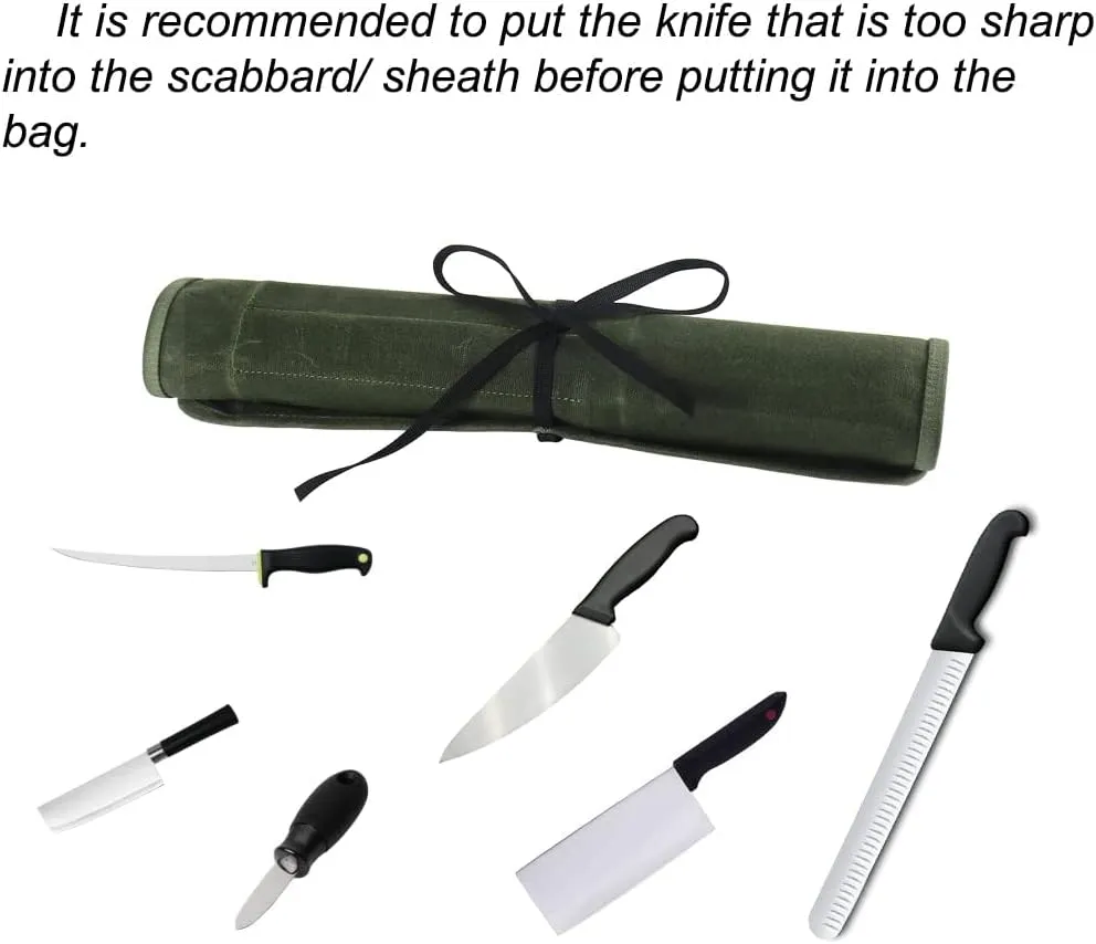 Knife Roll Bag, Chef’s Knife Roll Bag, Heavy Duty Chef Knife Roll Bag with 6 Slots, Waxed Canvas Knife Bag Roll, Knife Pouch Holder for Home, Kitchen, Grill (green)