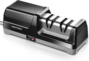 Knife Sharpener, Professional 2-Stages Eleltric Knife Sharpeners with Diamond Abrasives for 20-Degree Straight Edge, Knife Sharpener for Kitchen Knives with Sharpening and Polishing, Black