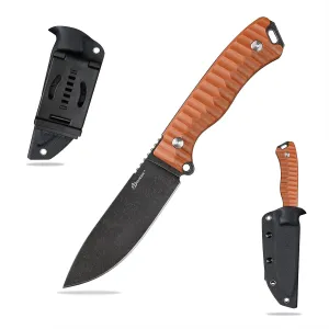 Knives 14C28N Steel Tactical Fixed Blade Knife with kydex sheath for Men EDC Outdoor Camping Survival Hunting (Black brown)