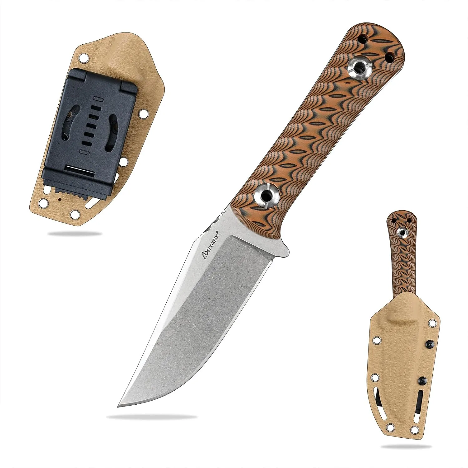 Knives DC53 Steel EDC Tactical Fixed Blade Knife G10 Handle with kydex sheath for Men Camping Survival Hunting Outdoor (White Brown)