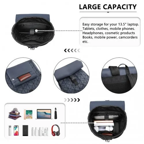 Kono Water-Resistant Urban Geometric Backpack with Laptop Compartment - Blue