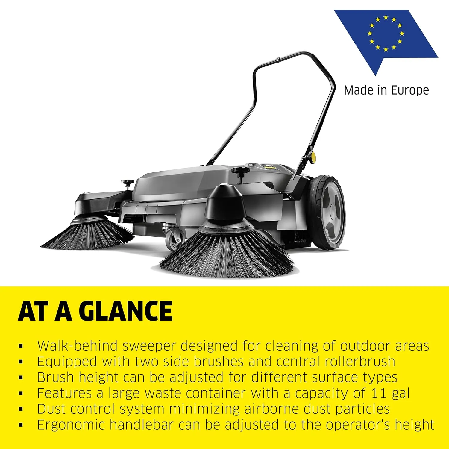 Kärcher Pro Walk Behind Outdoor Push Sweeper, KM 70/20 C 2SB, Two Bristle Brushes, Sweeps up to 30,000 ft²/h - 12 Gallon Capacity - for Commercial Use