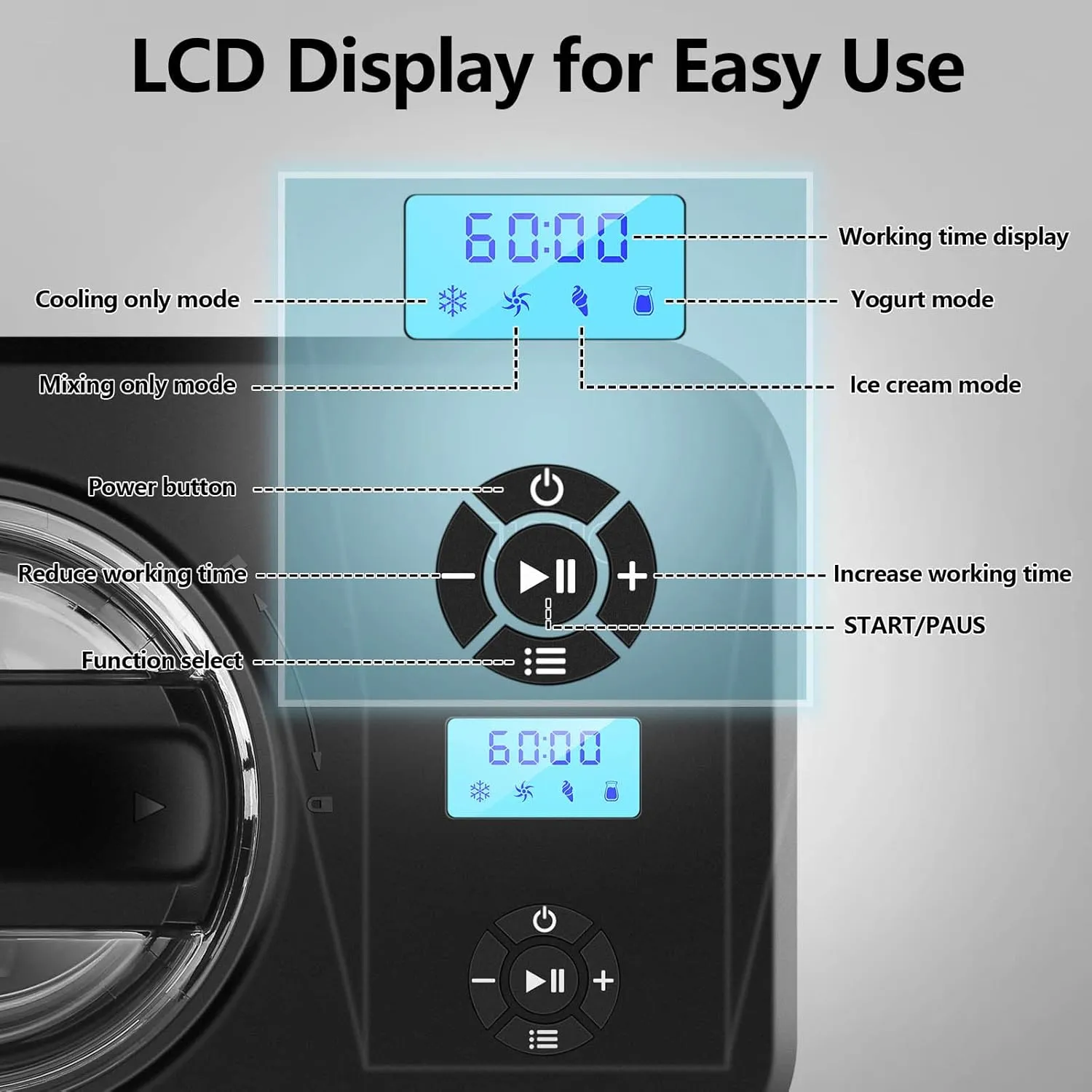 KUMIO 1.6-Quart Ice Cream Maker with Compressor, No Pre-Freezing, 4 Modes Ice Cream Maker Machine with LCD Display, Timer, Automatic Gelato & Yogurt Machine, Stainless Steel